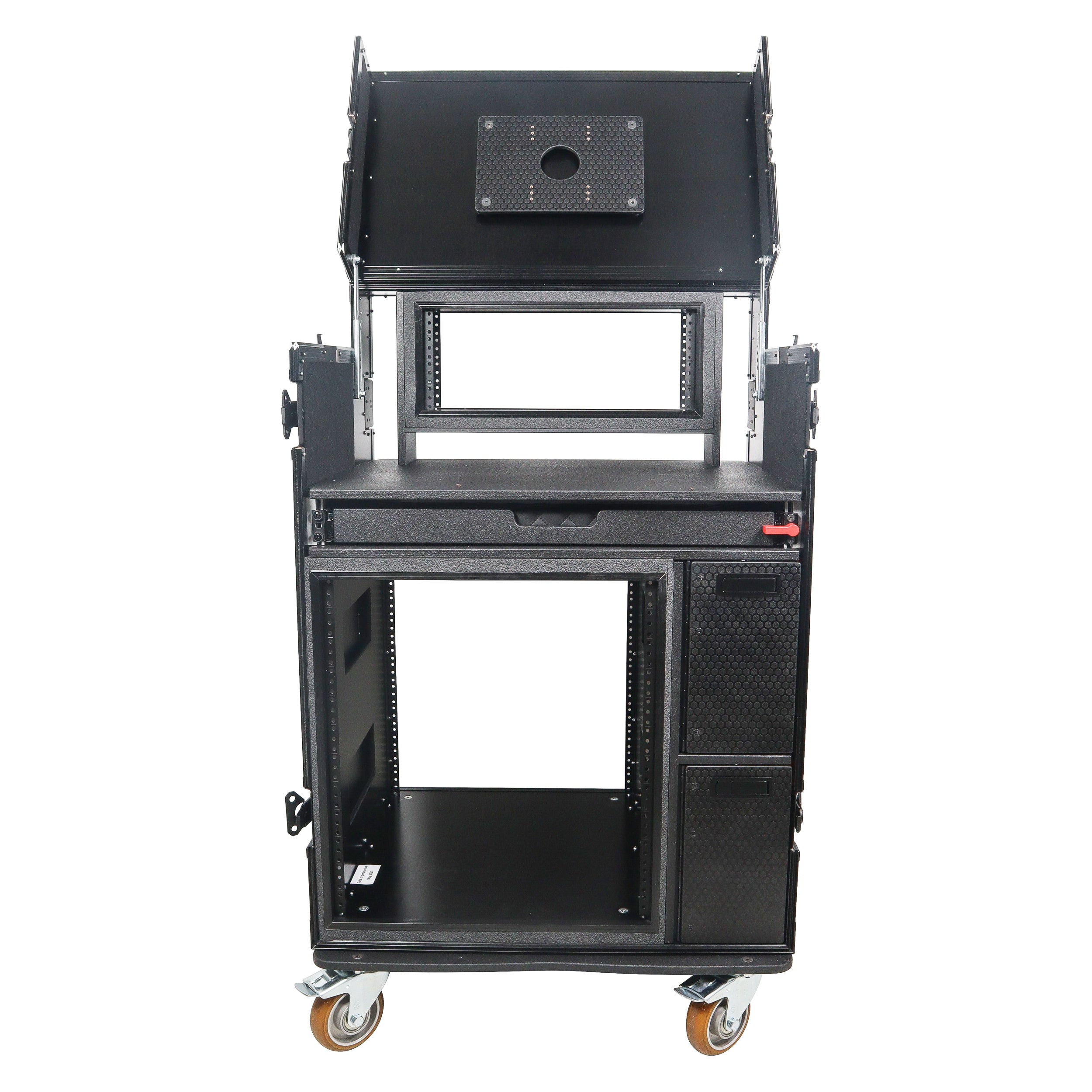 ProX Mobile AV Broadcasting Streaming Recording Studio Workstation Case with 4U Top 12U Bottom Black Finish