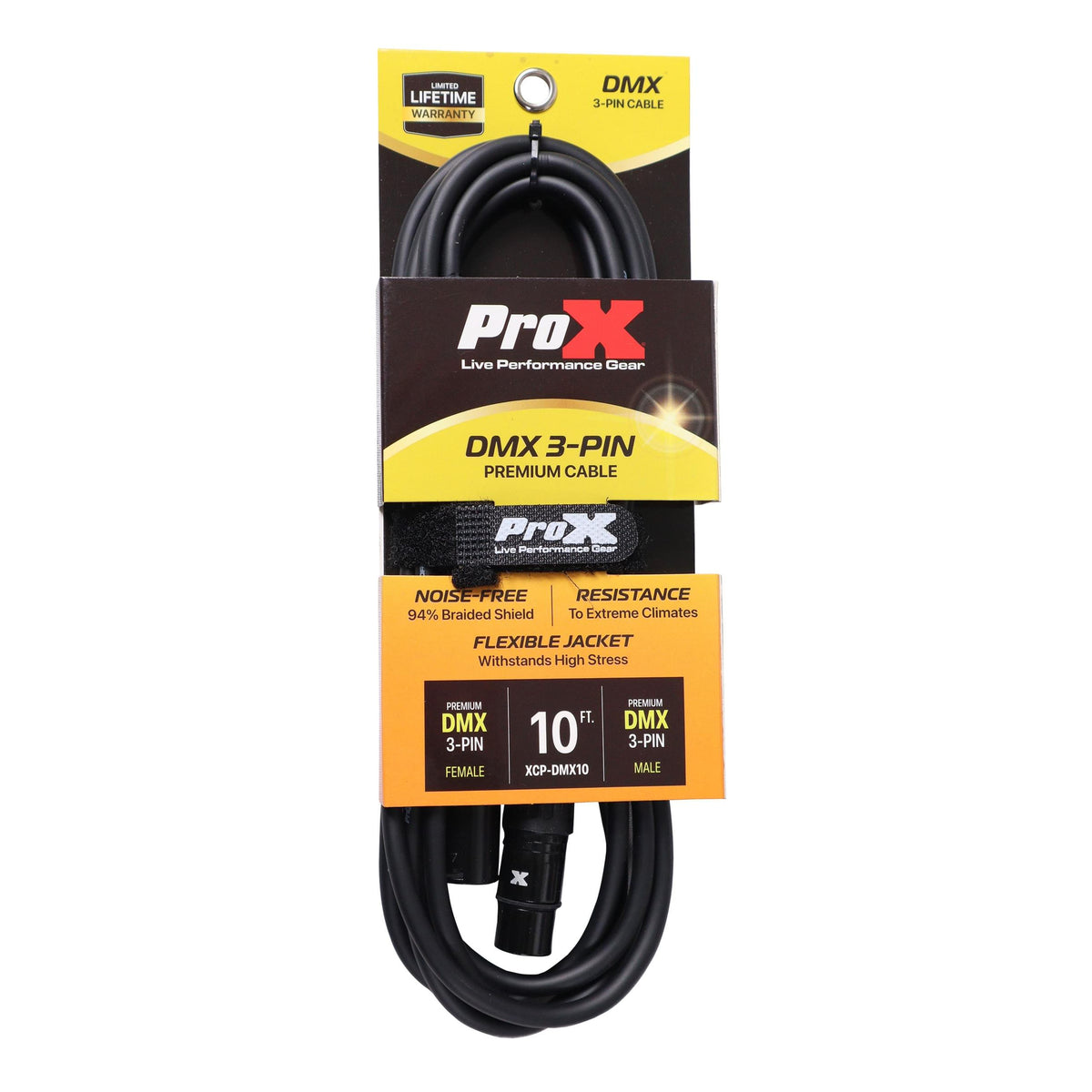 ProX 10 Ft. DMX XLR3-M to XLR3-F Premium Cable.