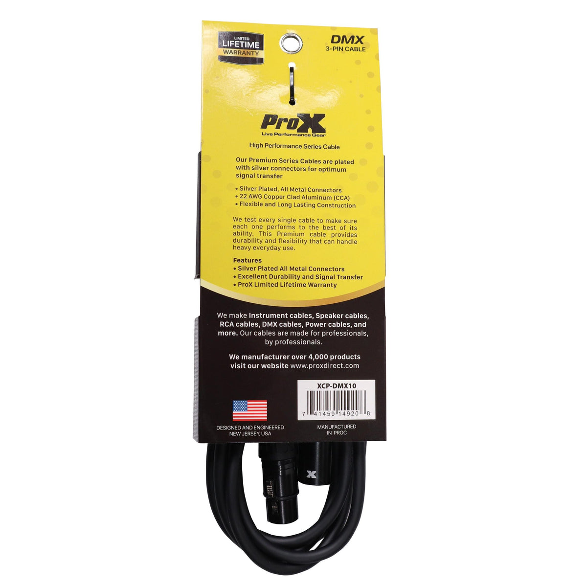 ProX 10 Ft. DMX XLR3-M to XLR3-F Premium Cable.
