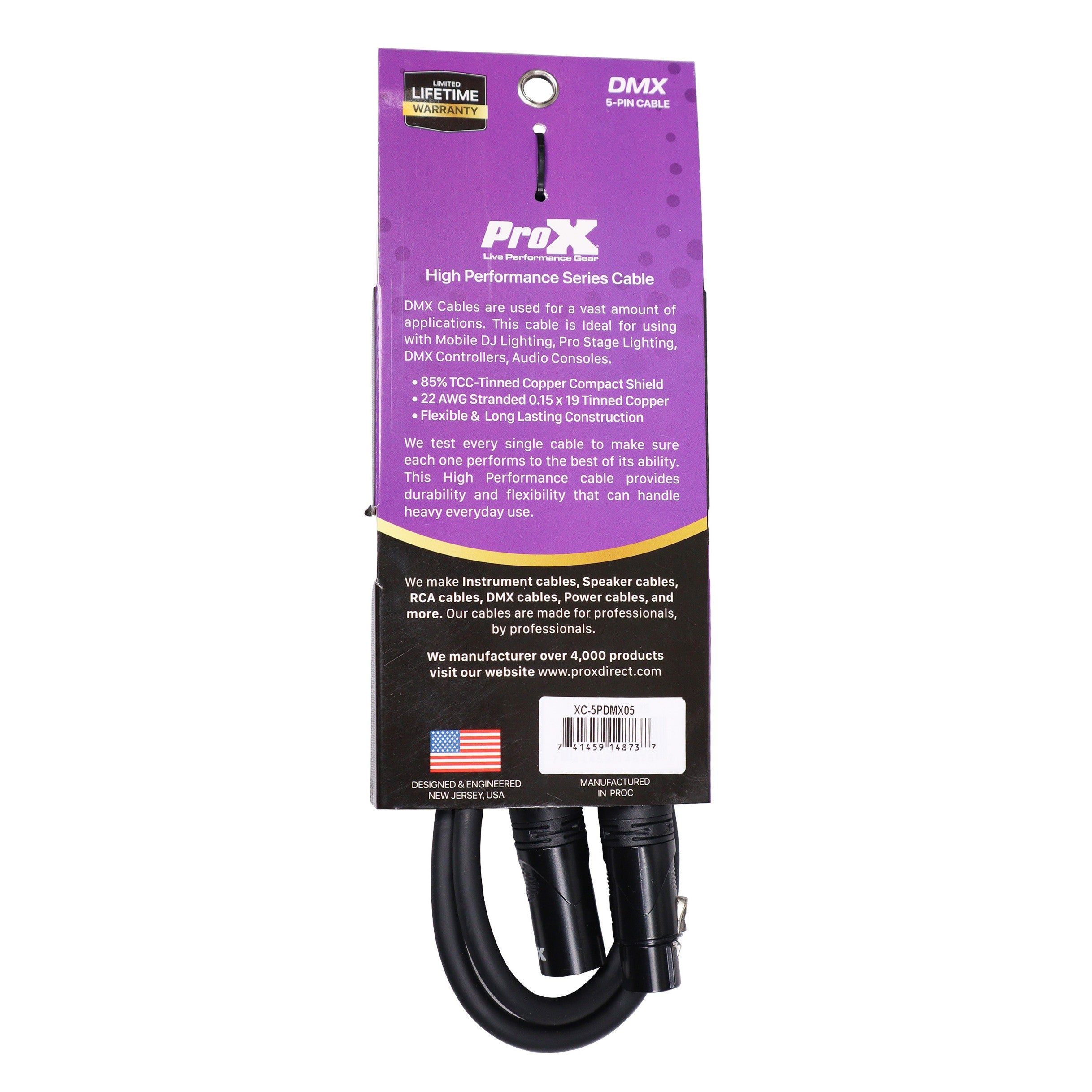 ProX 5 Ft. DMX XLR5-M to XLR5-F High Performance 5-PIN Data Cable