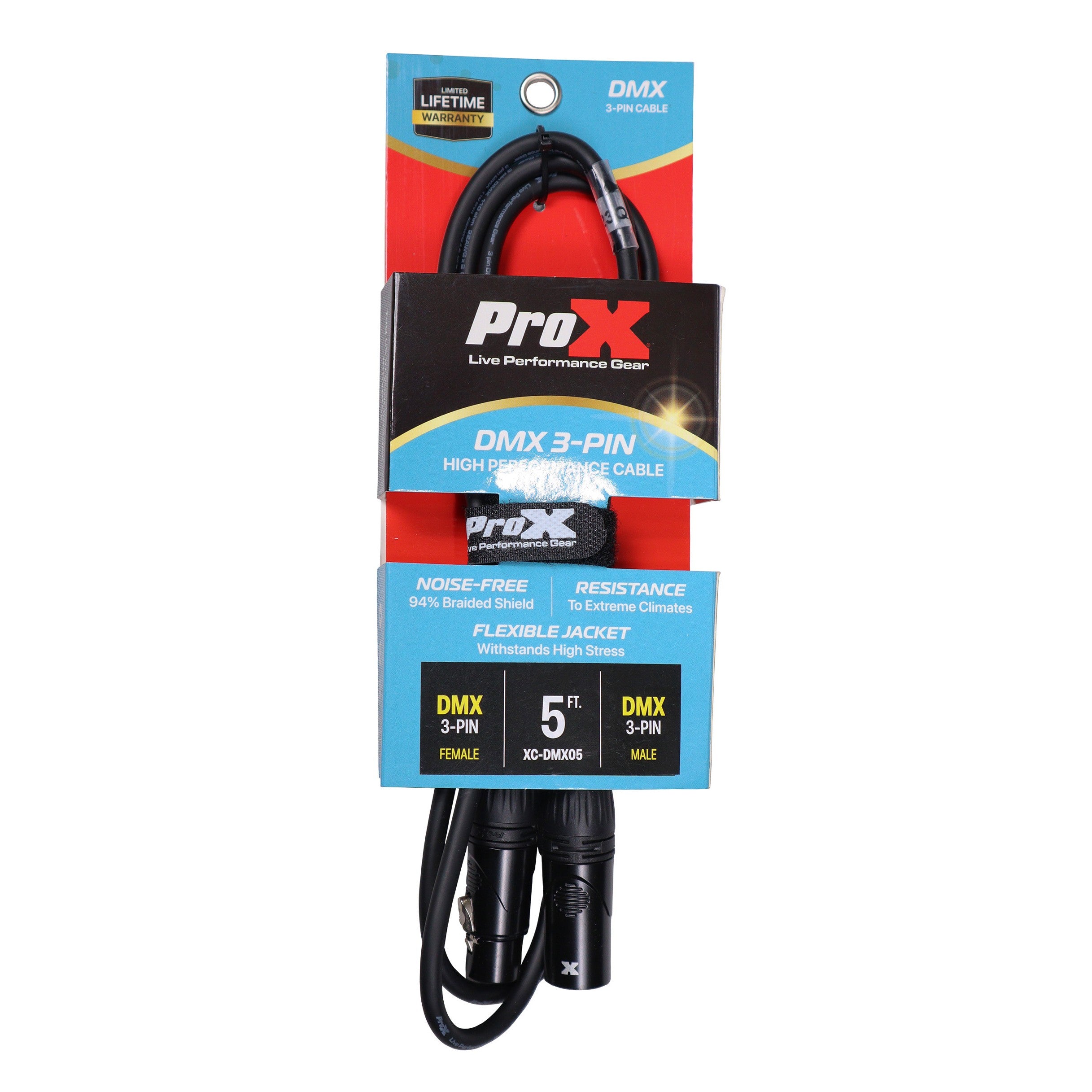 ProX 5 Ft. High Performance DMX Male 3-Pin to DMX Female 3-Pin Coupler Patch Cable
