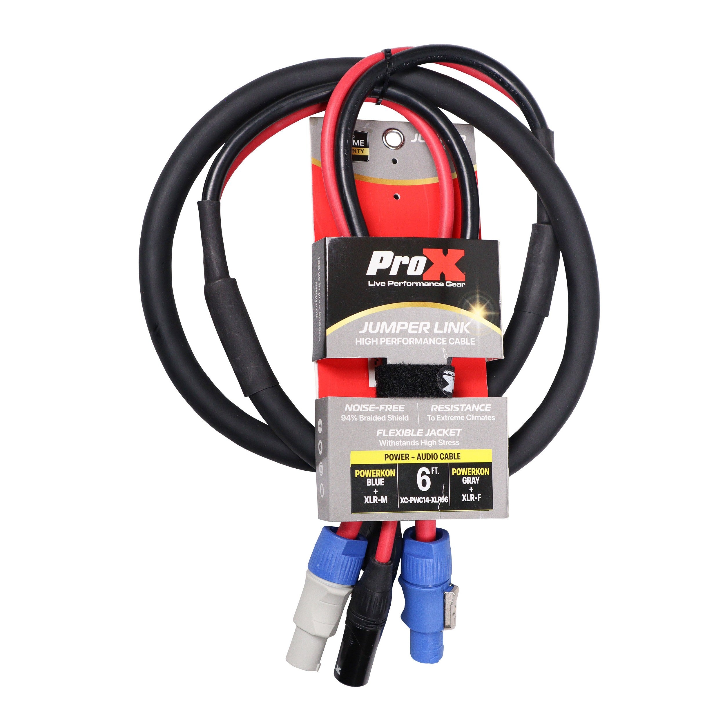 ProX 6' Ft Dual 14AWG Powerkon to Dual XLR Combo Link Jumper Cable
