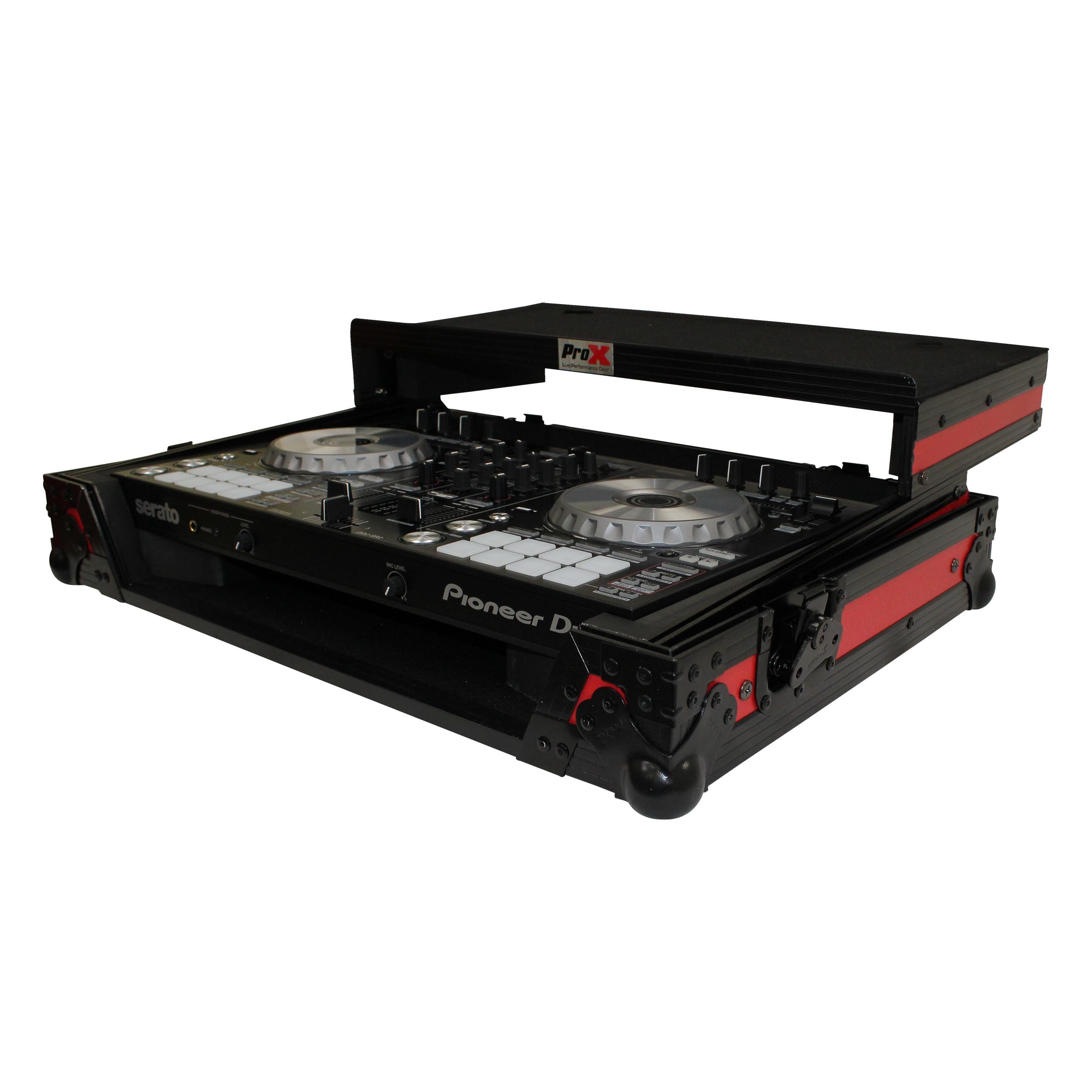 ProX ATA Flight Case For Pioneer DDJ-SR2 DJ Controller with Laptop Shelf and LED - Black Red