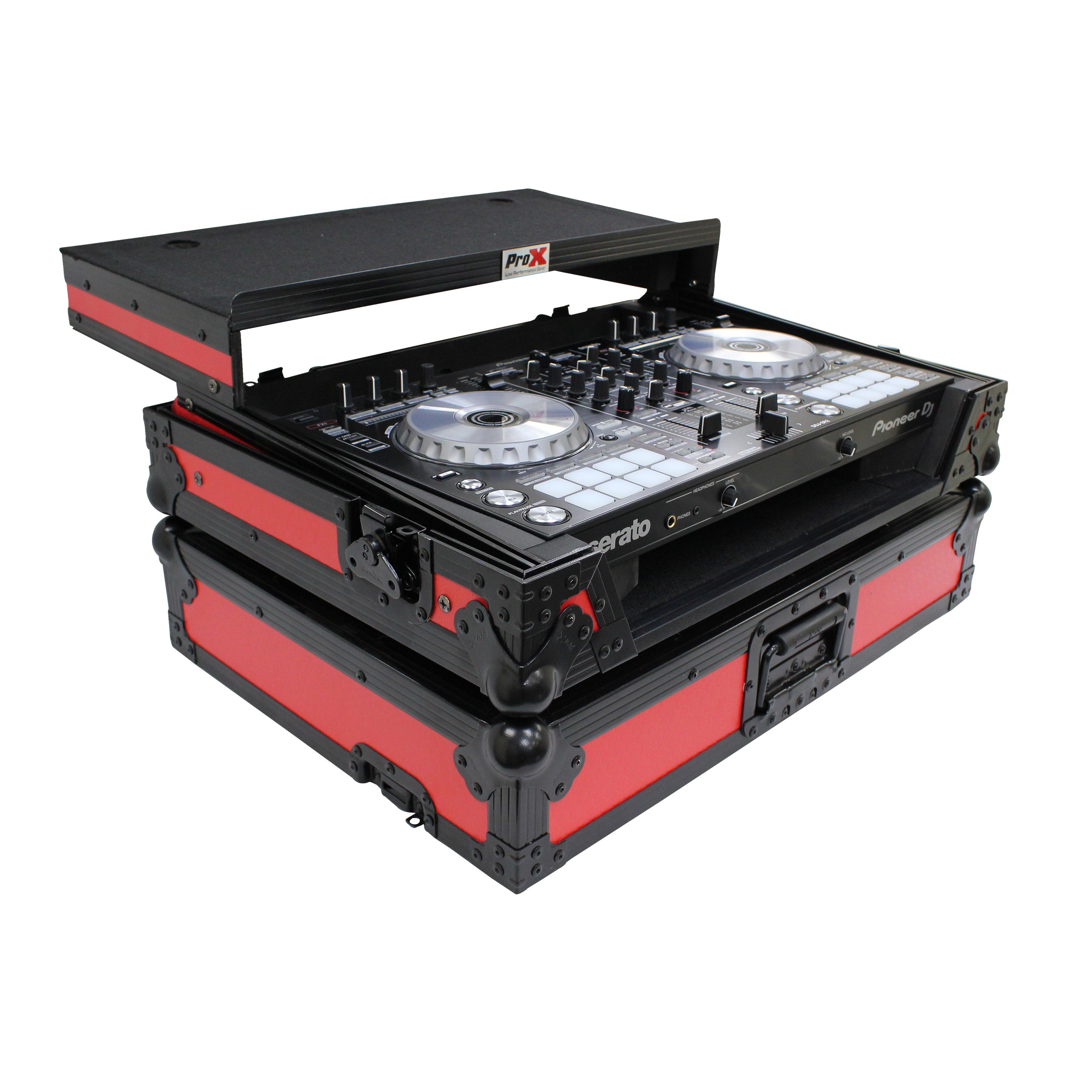 ProX ATA Flight Case For Pioneer DDJ-SR2 DJ Controller with Laptop Shelf and LED - Black Red