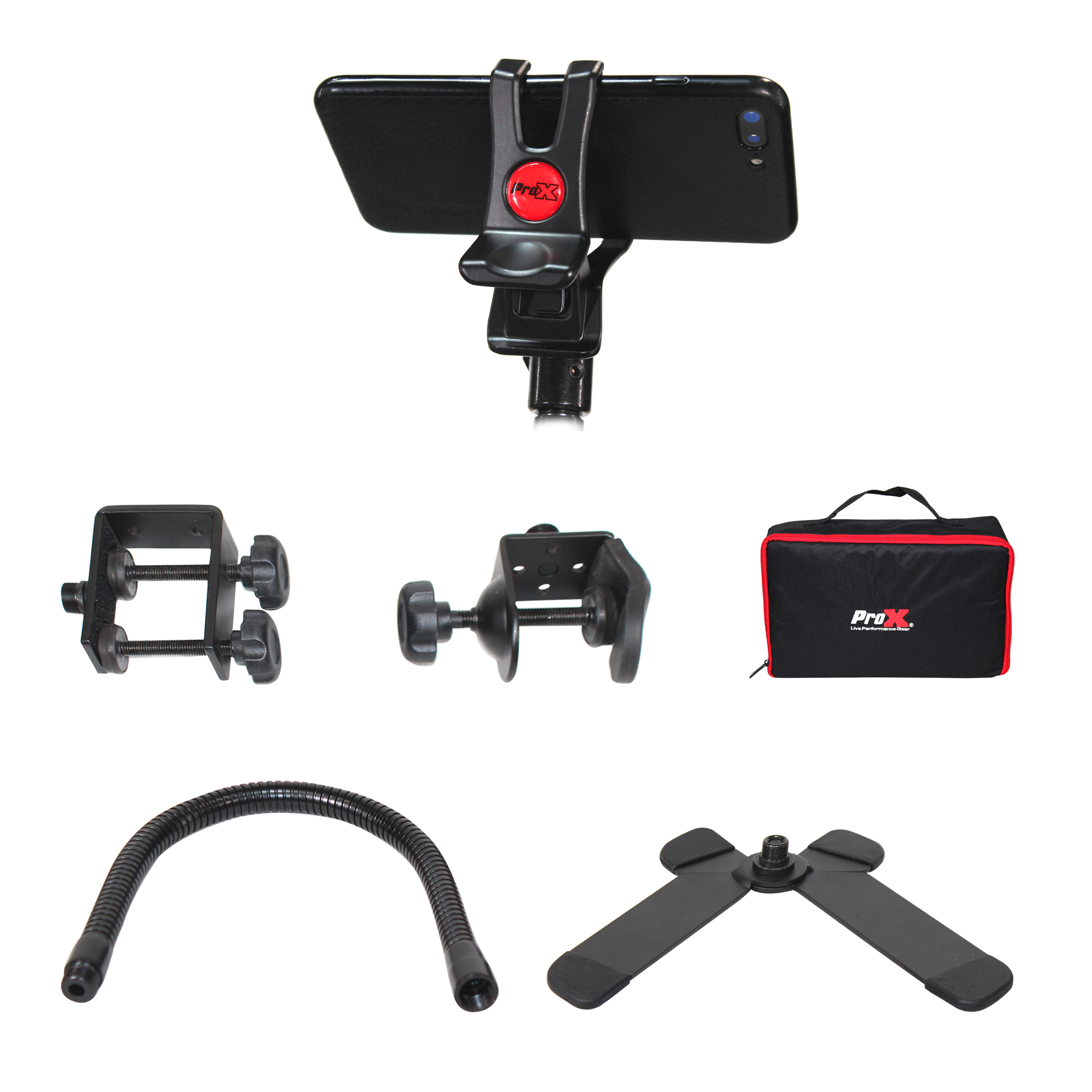 ProX Mobi Buddy Hands Free Mobile Device Clip Kit DJ Cellphone holder Selfie Stick Table Stand Tripod Clamp and Case