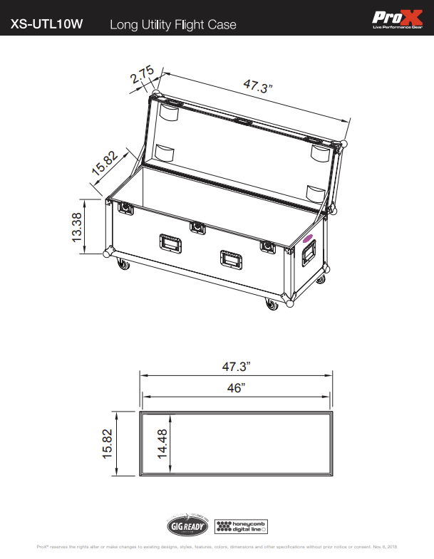 ProX ATA Utility Flight Travel Heavy-Duty Storage Road Case with 4" in casters – 47.5"x16"x16" Exterior