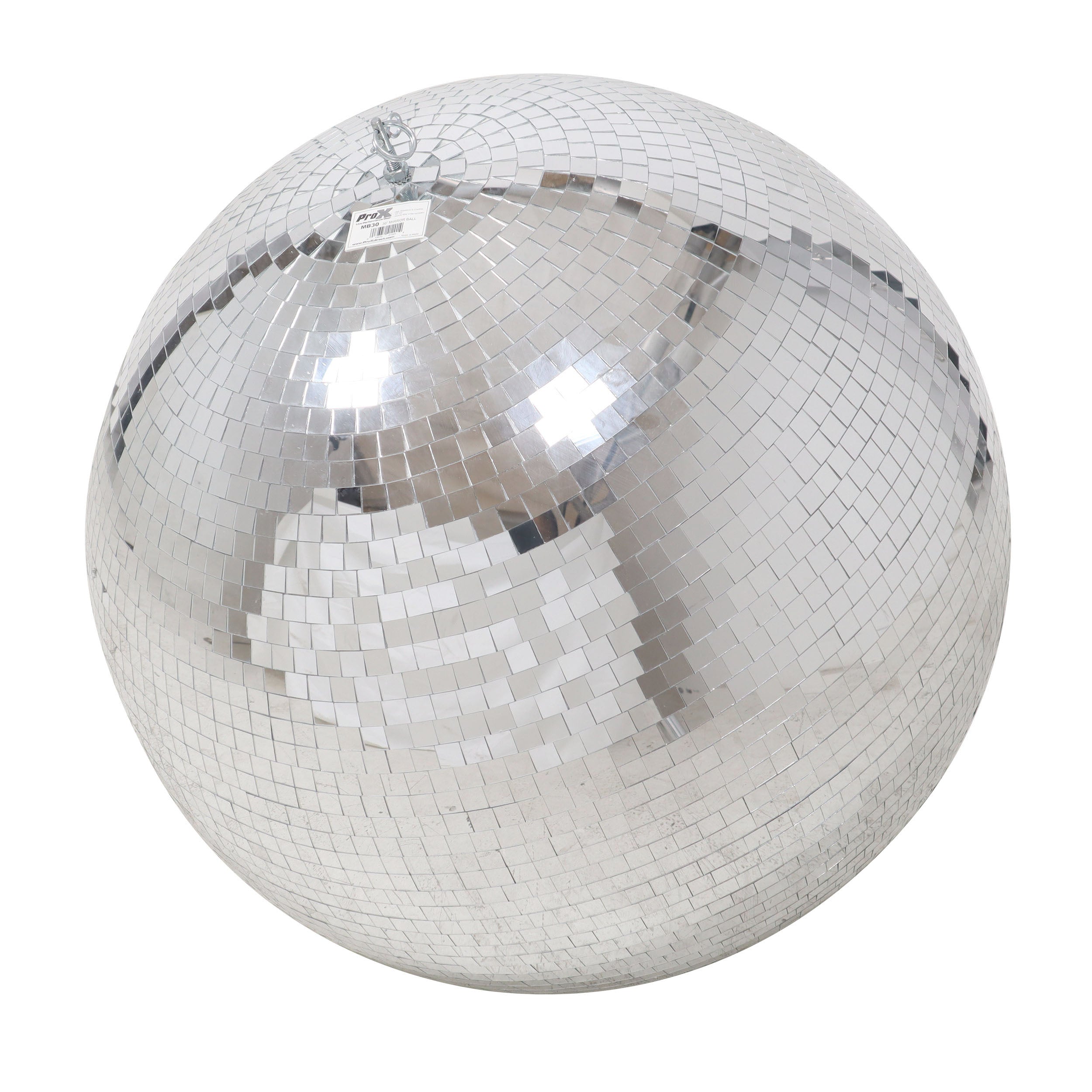ProX 30" Mirror Disco Ball with 3/4" Glass Tiles | Bright Silver Reflective DJ Sphere with Hanging Ring