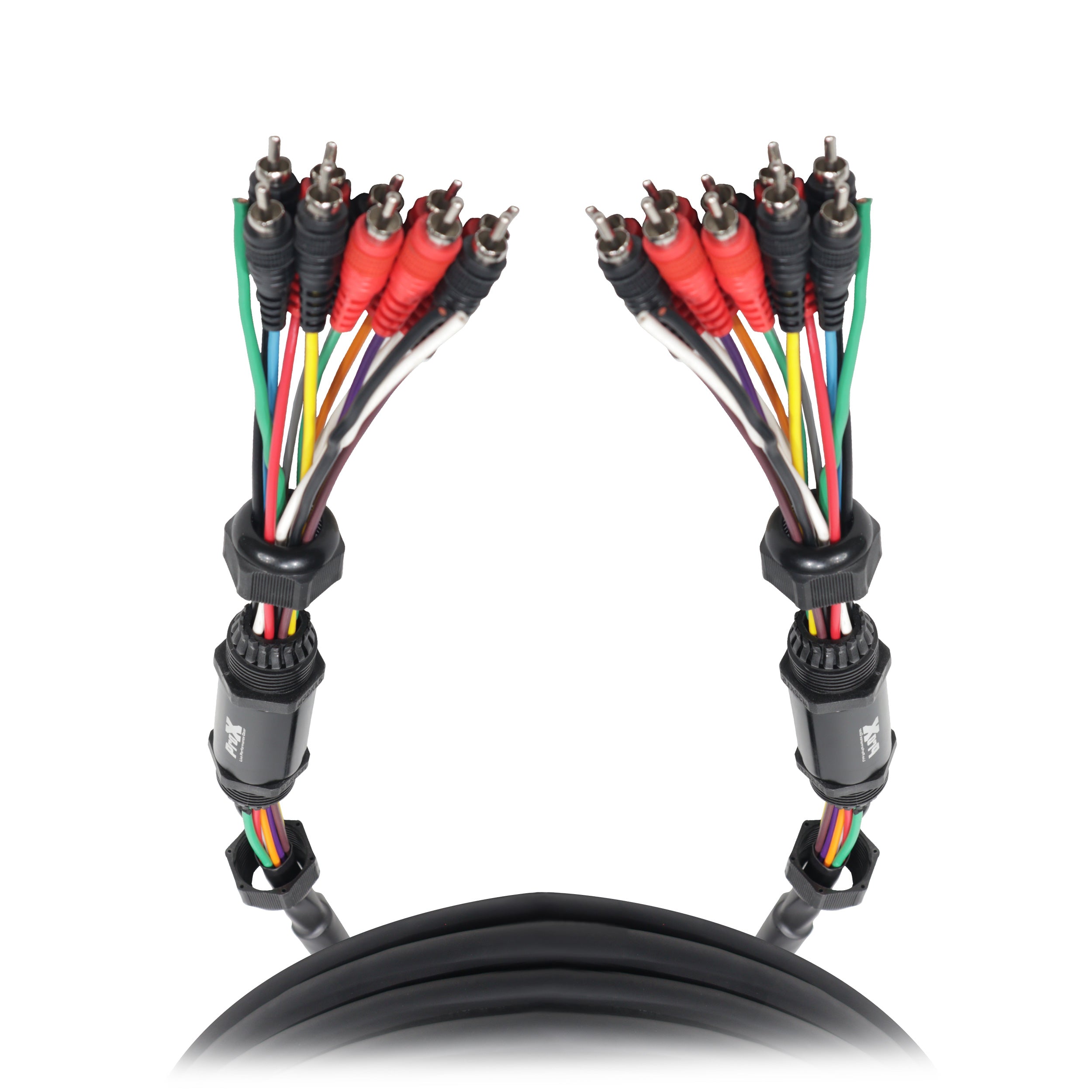 ProX 25' ft 10 RCA Channel + 3 Power Cable for Marine and Car Audio - Medusa Style Cable