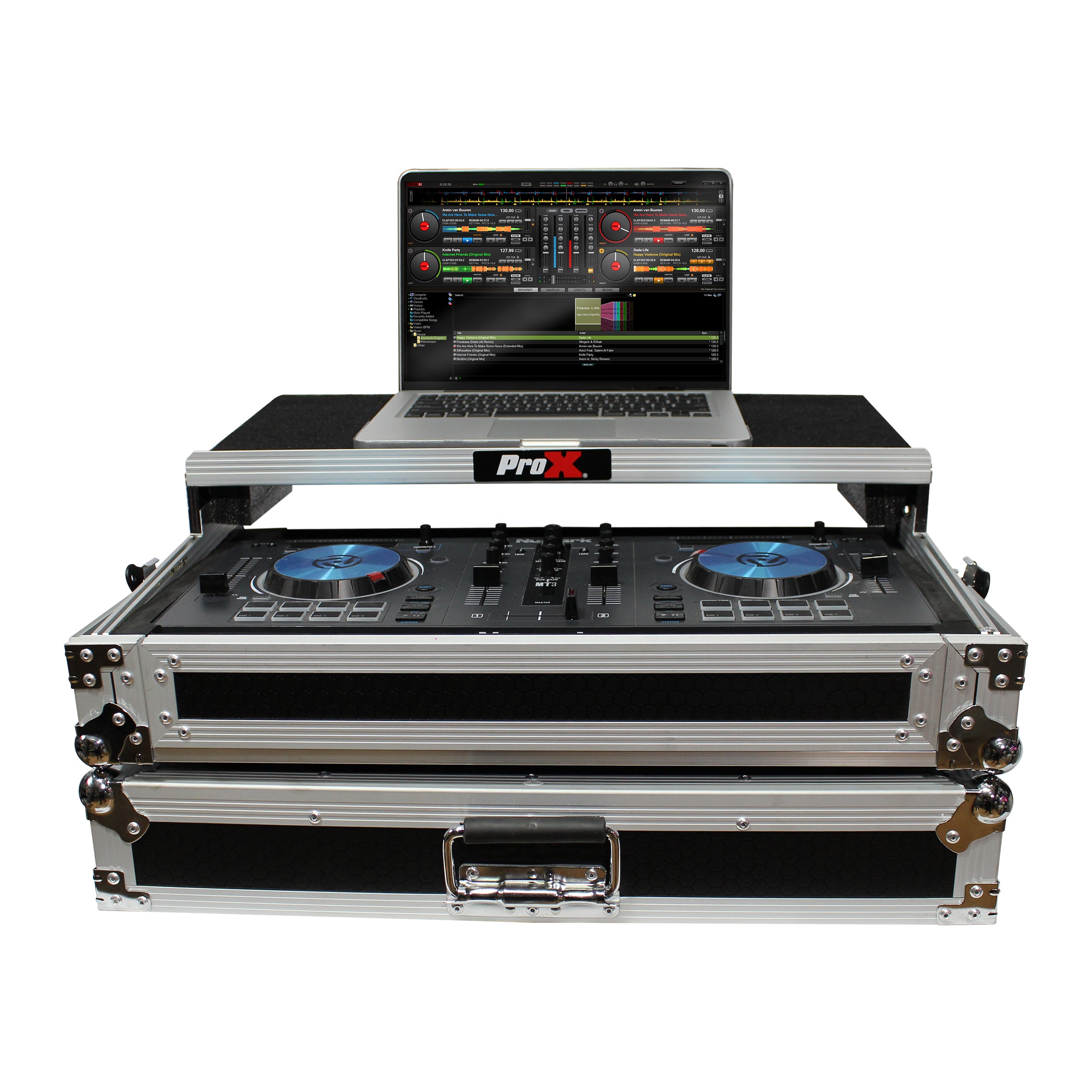 ProX Flight Case for Numark MixTrack 3 Pro 3 and Platinum Digital Controller W-Laptop Shelf