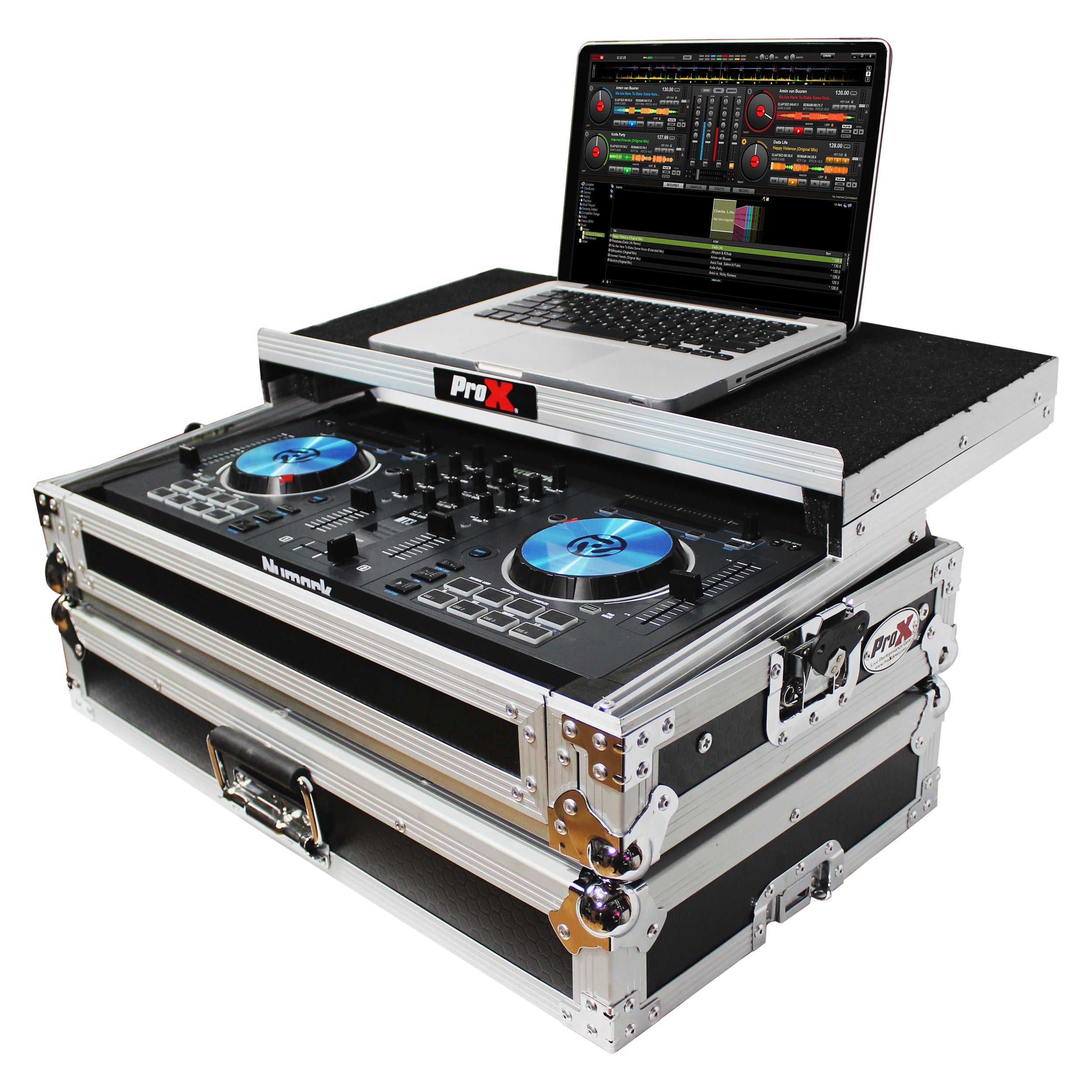 ProX Flight Case for Numark MixTrack 3 Pro 3 and Platinum Digital Controller W-Laptop Shelf