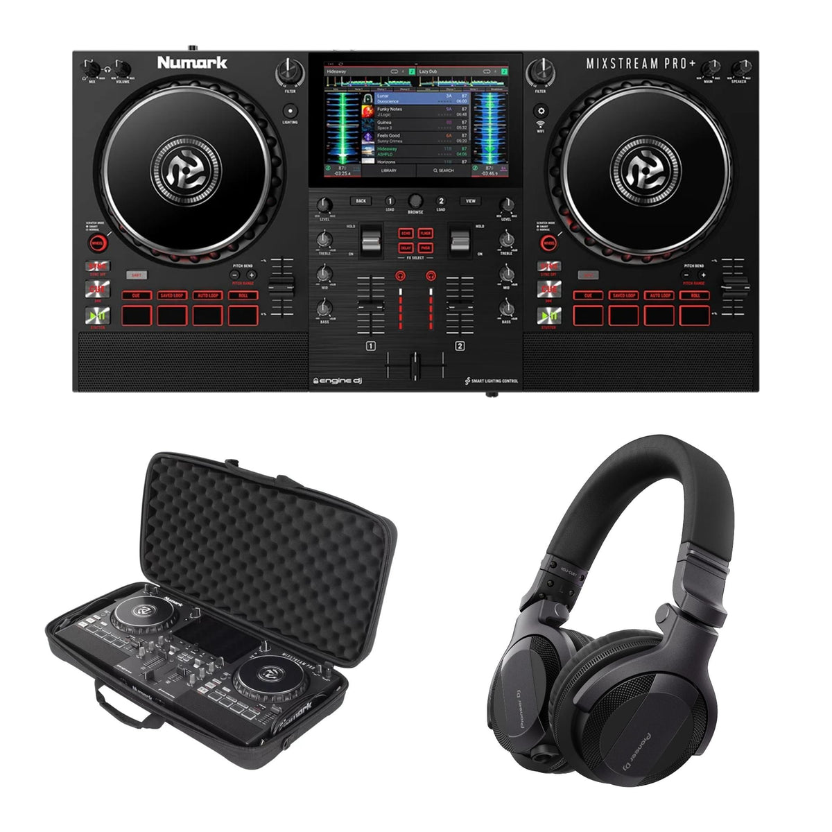 Numark Mixstream Pro+ + Odyssey BMMIXSTREAM Soft Case + Pioneer DJ HDJ-CUE1 Headphones Bundle