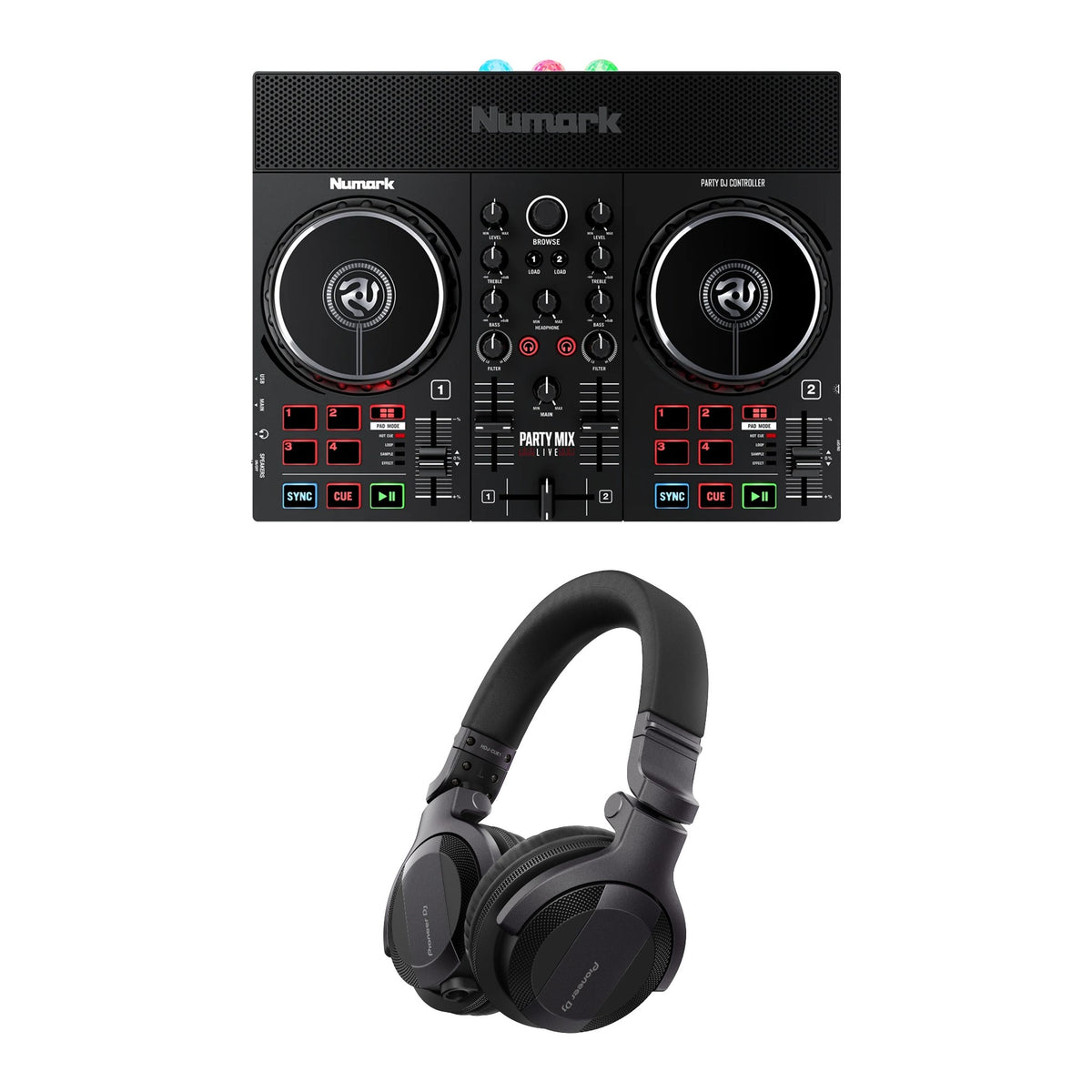 Numark Party Mix Live + Pioneer DJ HDJ-CUE1 Headphones Bundle