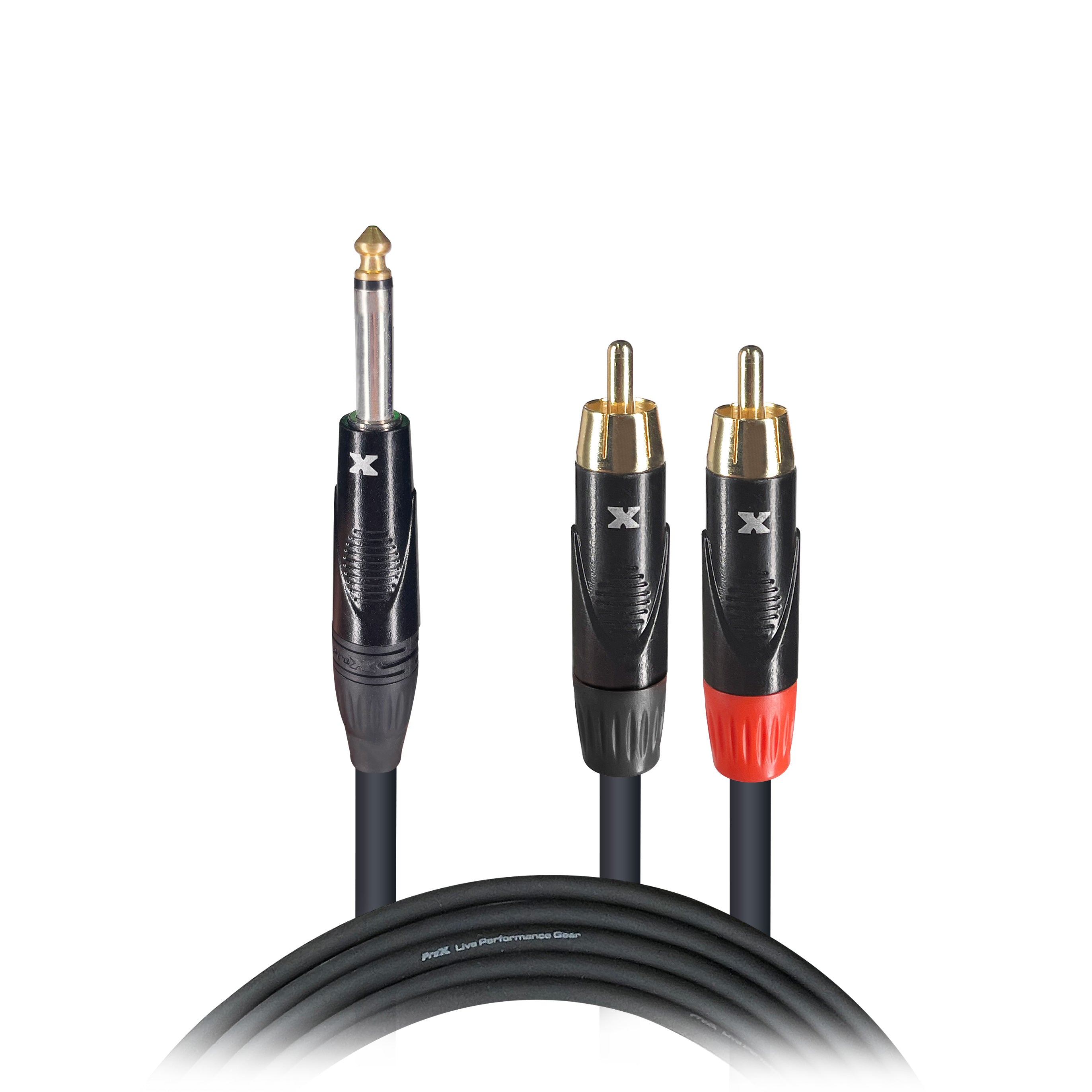 ProX 3 Ft. Unbalanced 1/4" TS-M to Dual RCA-M High Performance Audio Y Cable