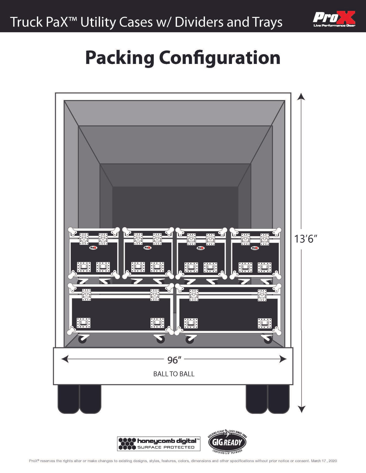 ProX TruckPax Utility ATA Flight Case Truck Storage Road Case with Dividers Tray and 4" in casters – 24"x60"x36" Ext.