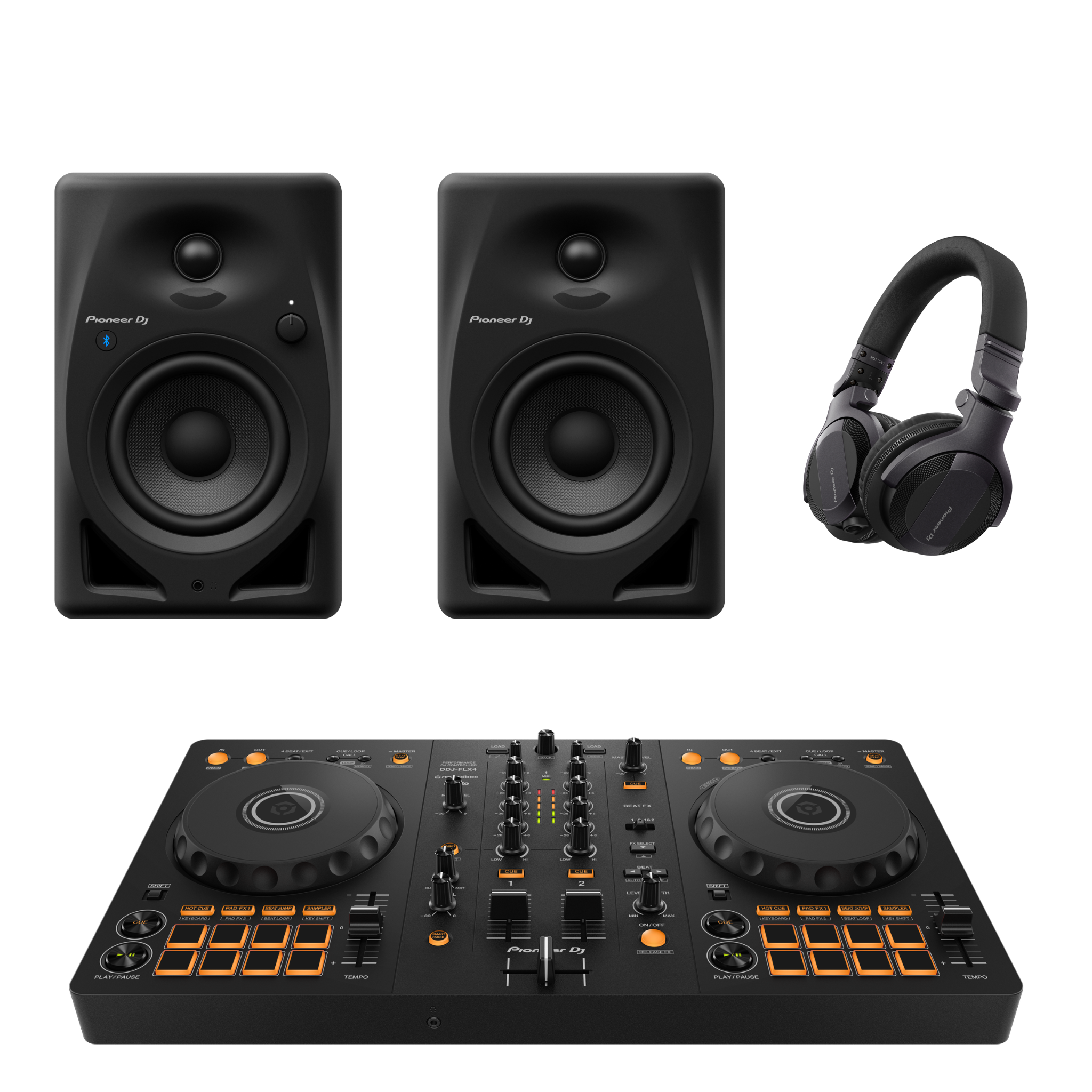 Pioneer DJ DDJ-FLX4 "DJ Starter Bundle" with DM-40D-BT Monitors and HDJ-CUE1 Headphones