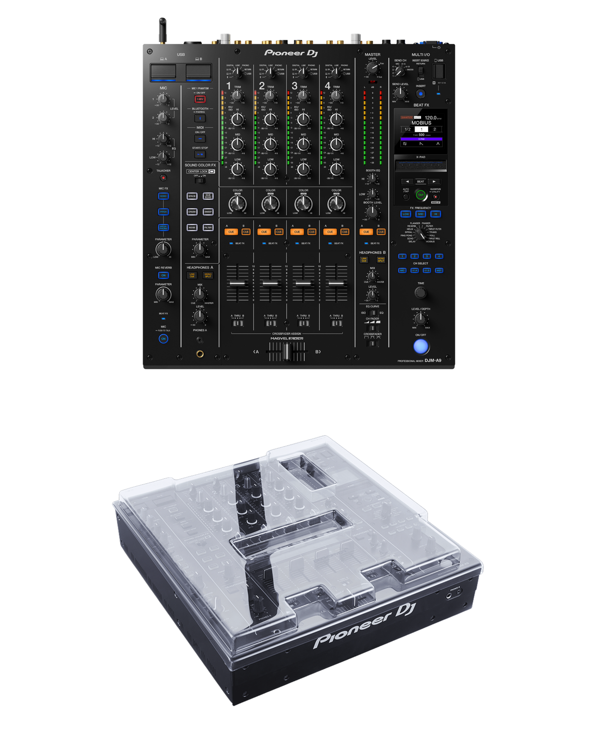 Pioneer DJ DJM-A9 + Decksaver DS-PC-DJMA9 Cover Bundle