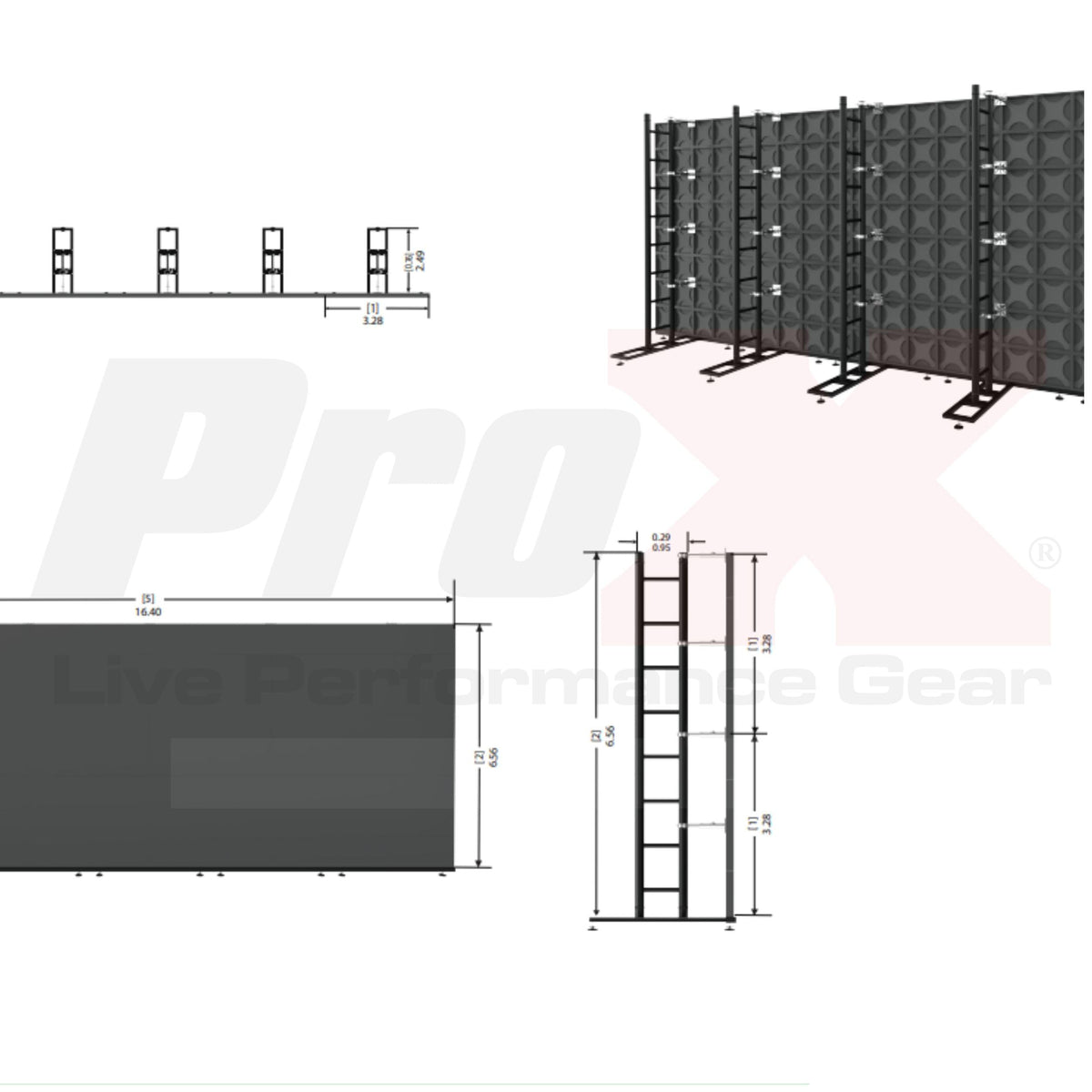 ProX LED Video Display Panel Ground Support System Package 5M/16.40FT Width x 2.0M/6.56FT Height in Black.