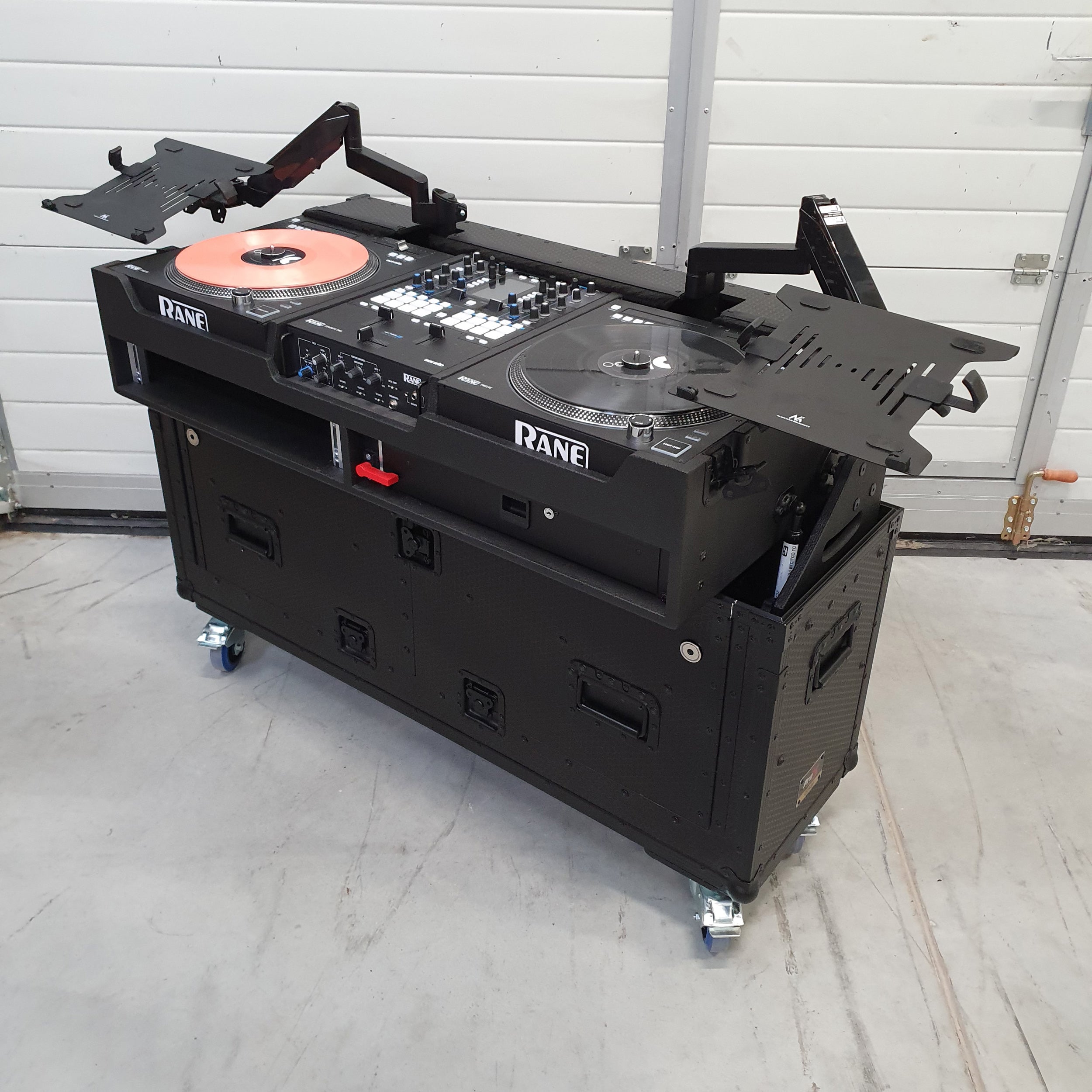 ProX Flip-Ready Easy Retracting Hydraulic Lift Case for RANE Twelve Seventy and Seventy Two MKII Series , with Two Laptop Arms