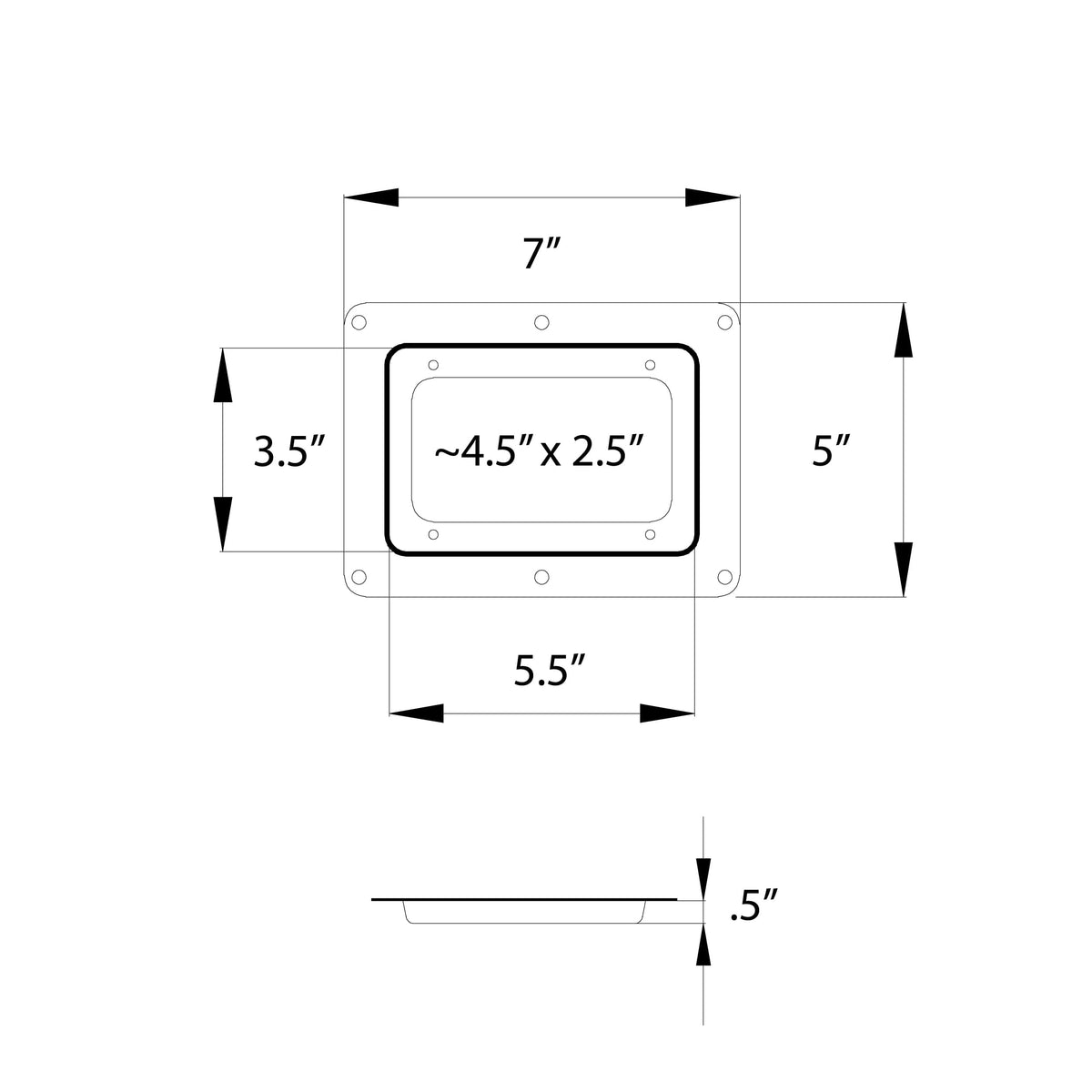 ProX 5x7" Acrylic Clear High Impact Recessed Dish.