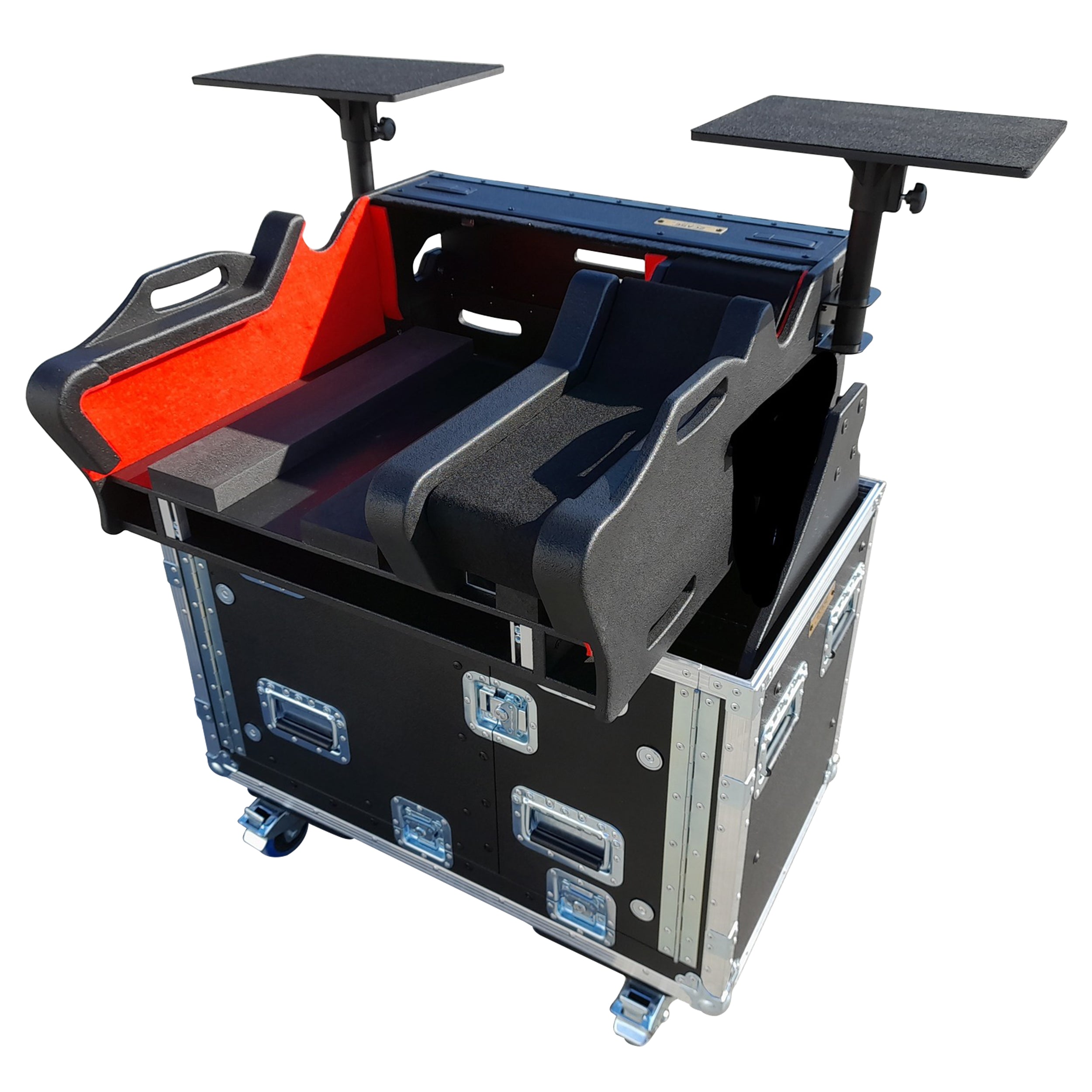 ProX XZF-YDM7EX2UDLMA - Estuche para consola listo para usar con Yamaha DM7-EX con brazo hidráulico desmontable de fácil elevación para laptop y monitor, y ruedas con bloqueo automático