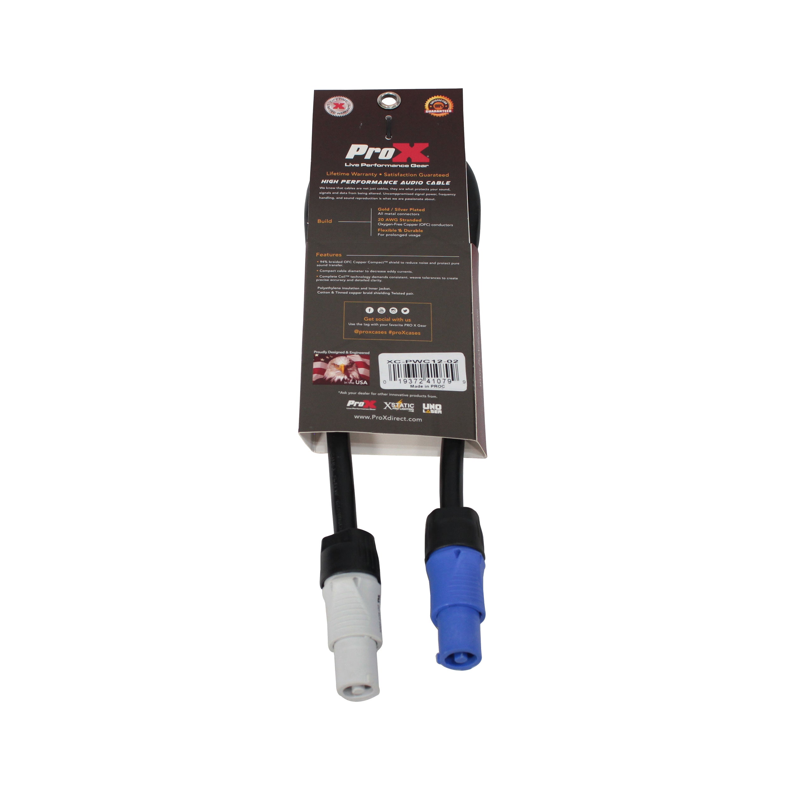 ProX 2 Ft. High Performance 12AWG Blue to Gray Link Cable for Power Connection compatible devices