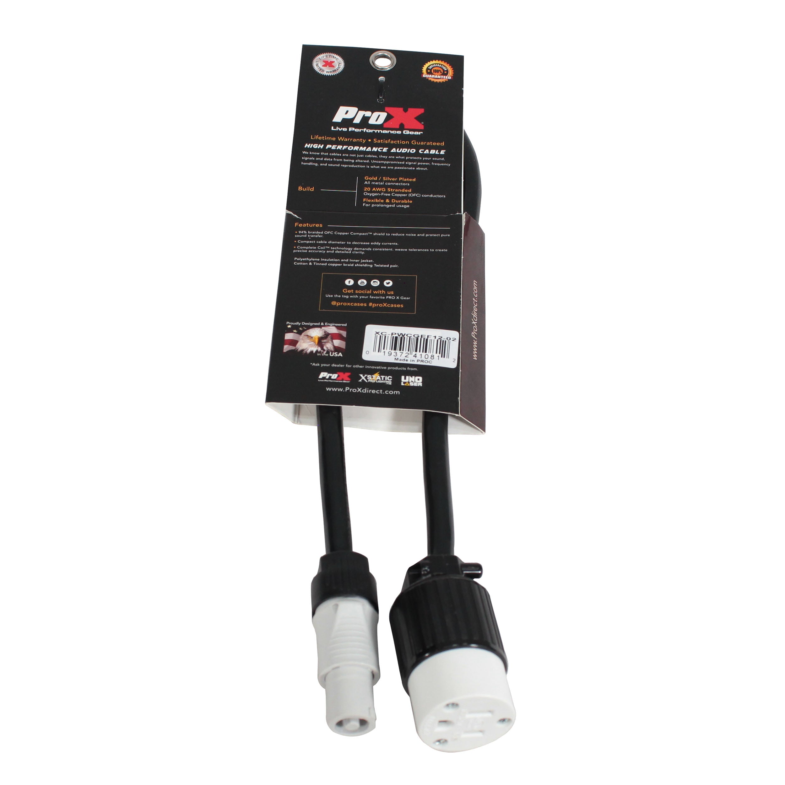 ProX 2 Ft. 12AWG Gray to 120 VAC NEMA15R Female Edison Power for Power Connection compatible devices
