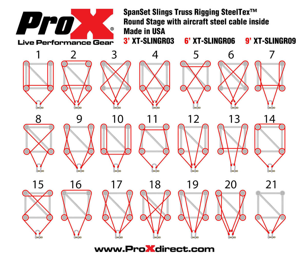 ProX 9ft SpanSet slings truss rigging SteelTex™ Round Stage with aircraft steel cable inside - Made in USA.