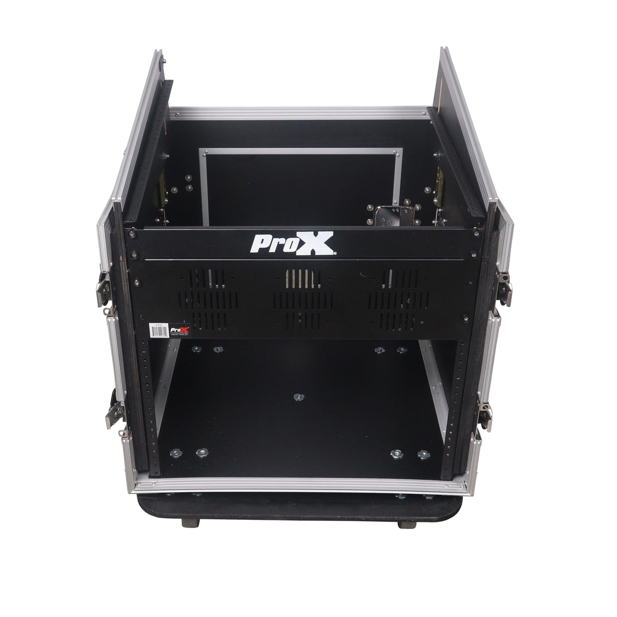 ProX 10U Vertical Rack Mount Flight Case with 10U Top for Mixer Combo Amp Rack with Laptop Shelf and Caster Wheels.