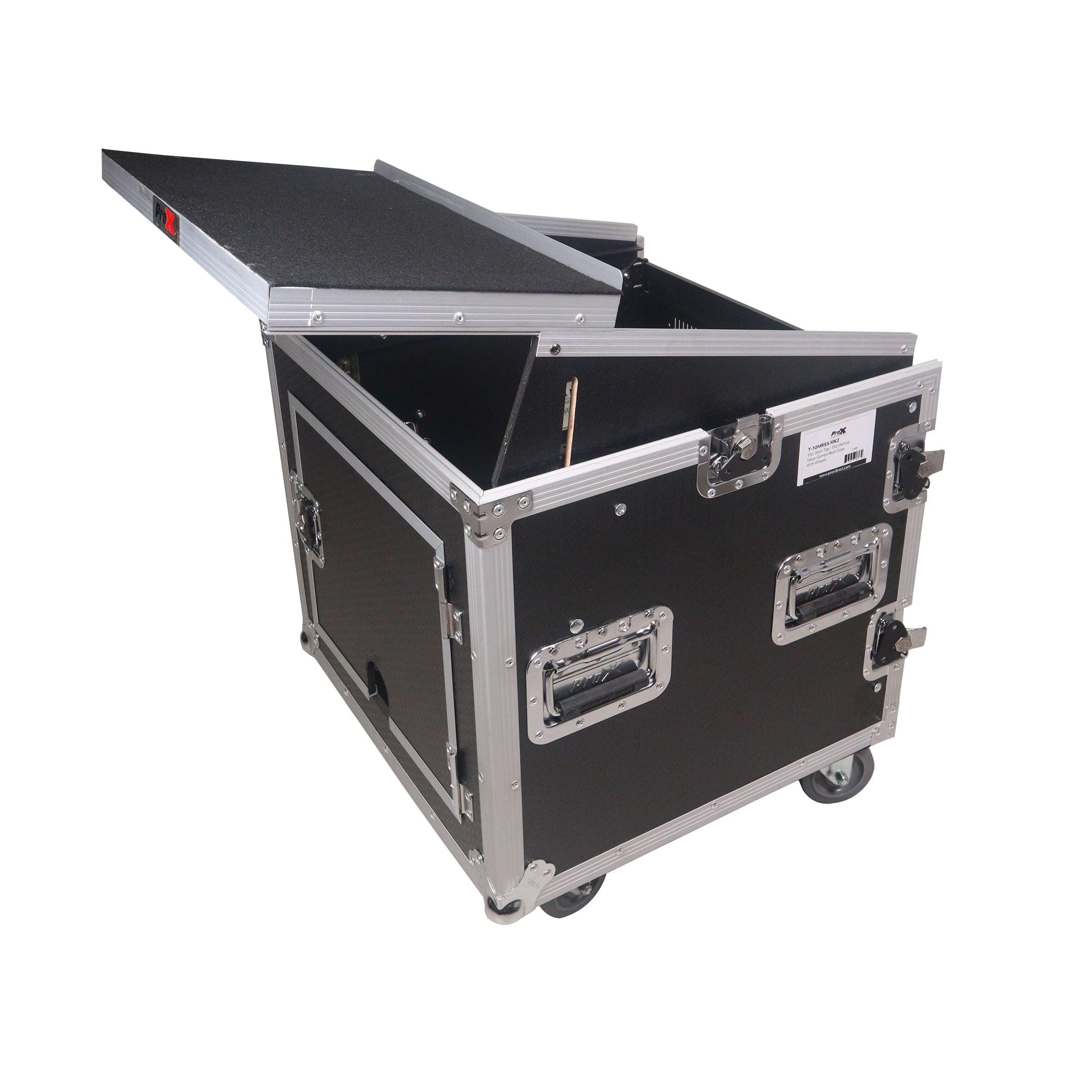 ProX 10U Vertical Rack Mount Flight Case with 10U Top for Mixer Combo Amp Rack with Laptop Shelf and Caster Wheels