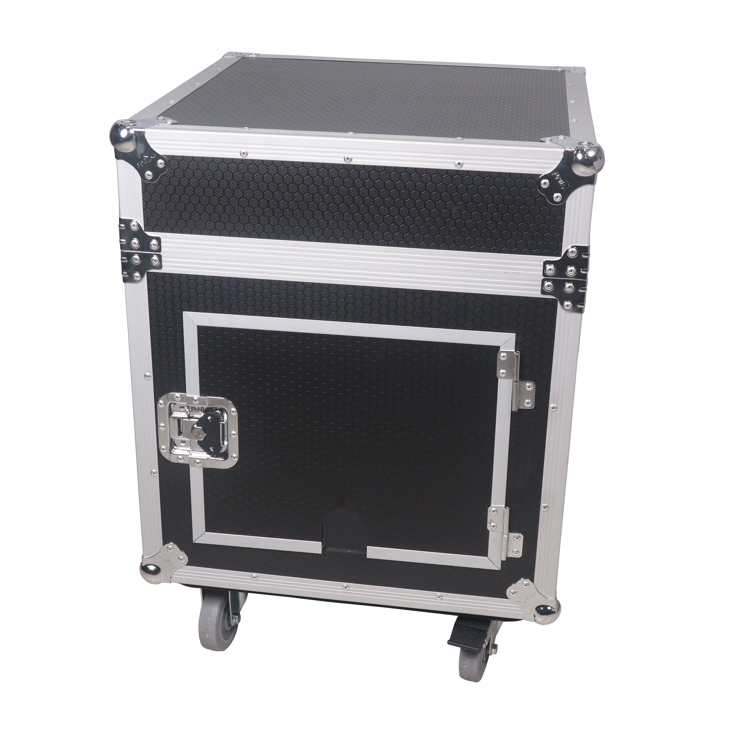 ProX 10U Vertical Rack Mount Flight Case with 10U Top for Mixer Combo Amp Rack with Laptop Shelf and Caster Wheels
