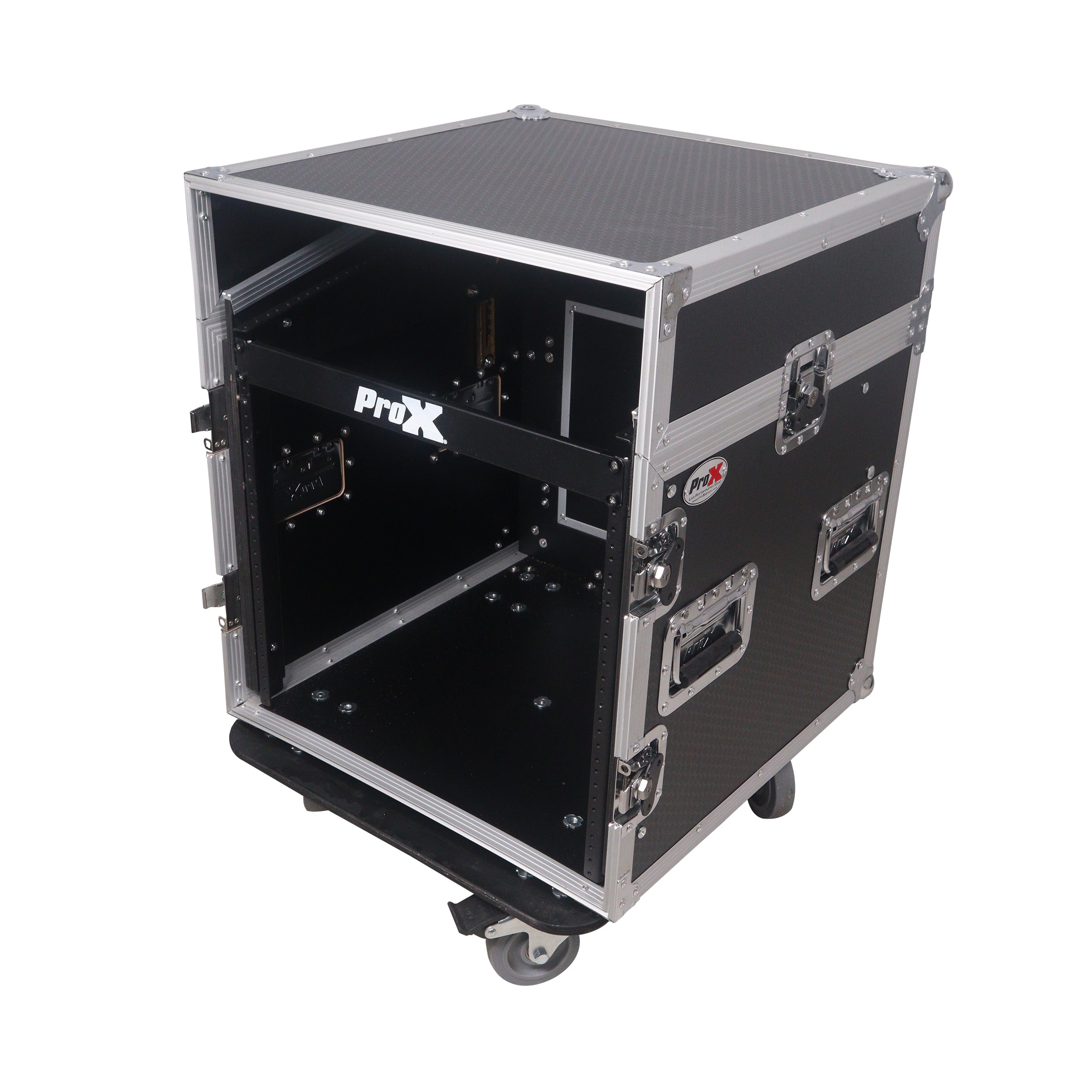 ProX 10U Vertical Rack Mount Flight Case with 10U Top for Mixer Combo Amp Rack with Laptop Shelf and Caster Wheels