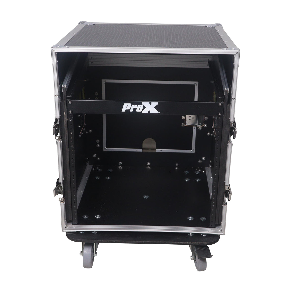 ProX 10U Vertical Rack Mount Flight Case with 10U Top for Mixer Combo Amp Rack with Caster Wheels.