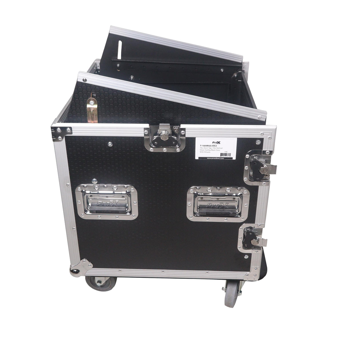 ProX 10U Vertical Rack Mount Flight Case with 10U Top for Mixer Combo Amp Rack with Caster Wheels.