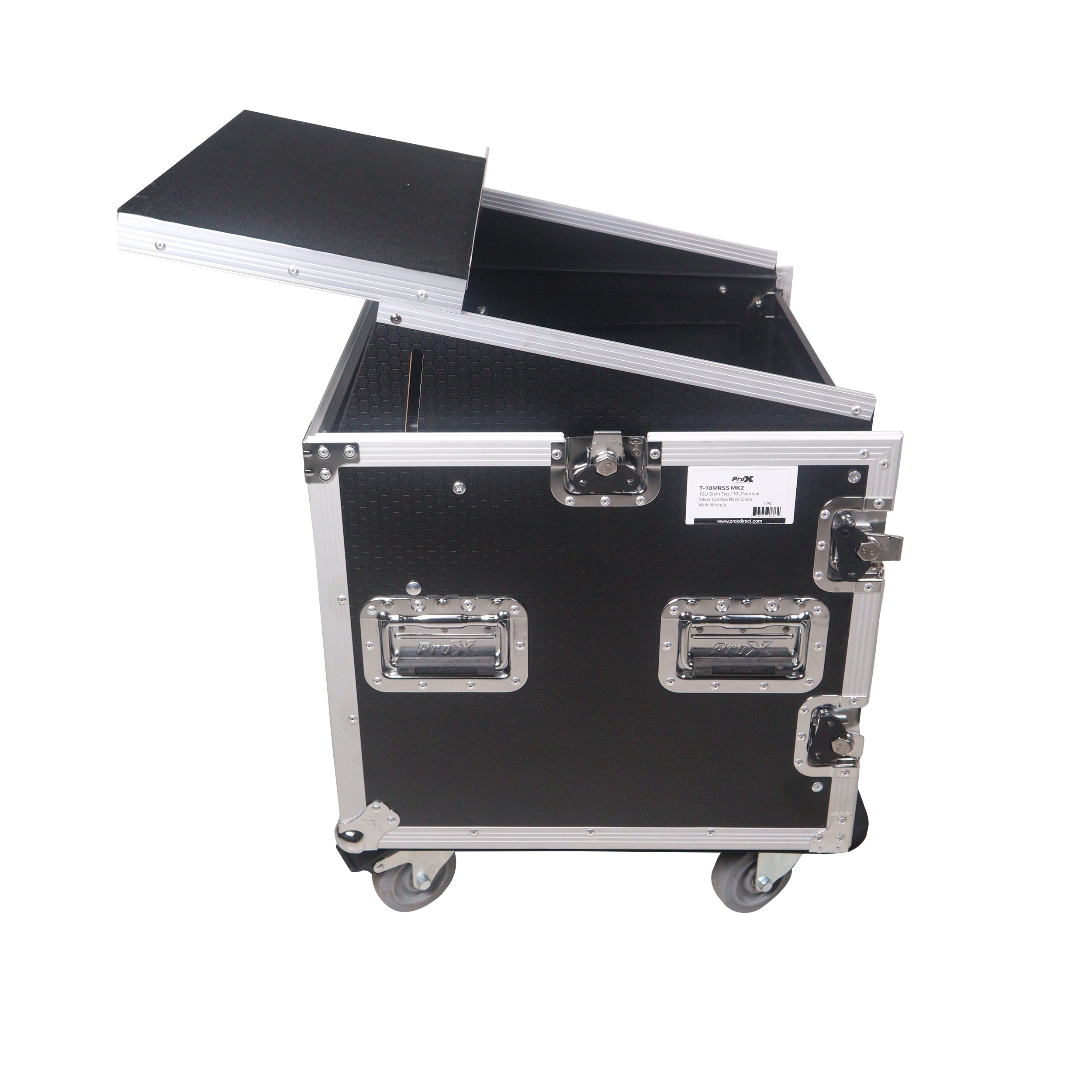 ProX 12U Vertical Rack Mount Flight Case with 10U Top for Mixer Combo Amp Rack with Laptop Shelf and Caster Wheels