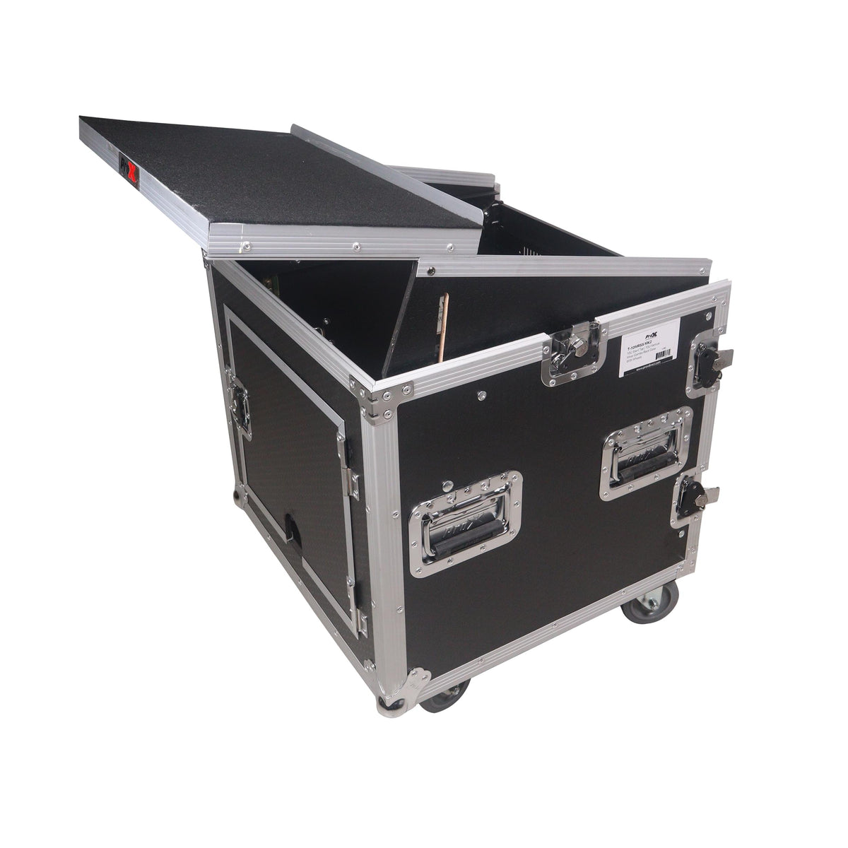 ProX 12U Vertical Rack Mount Flight Case with 10U Top for Mixer Combo Amp Rack with Laptop Shelf and Caster Wheels.