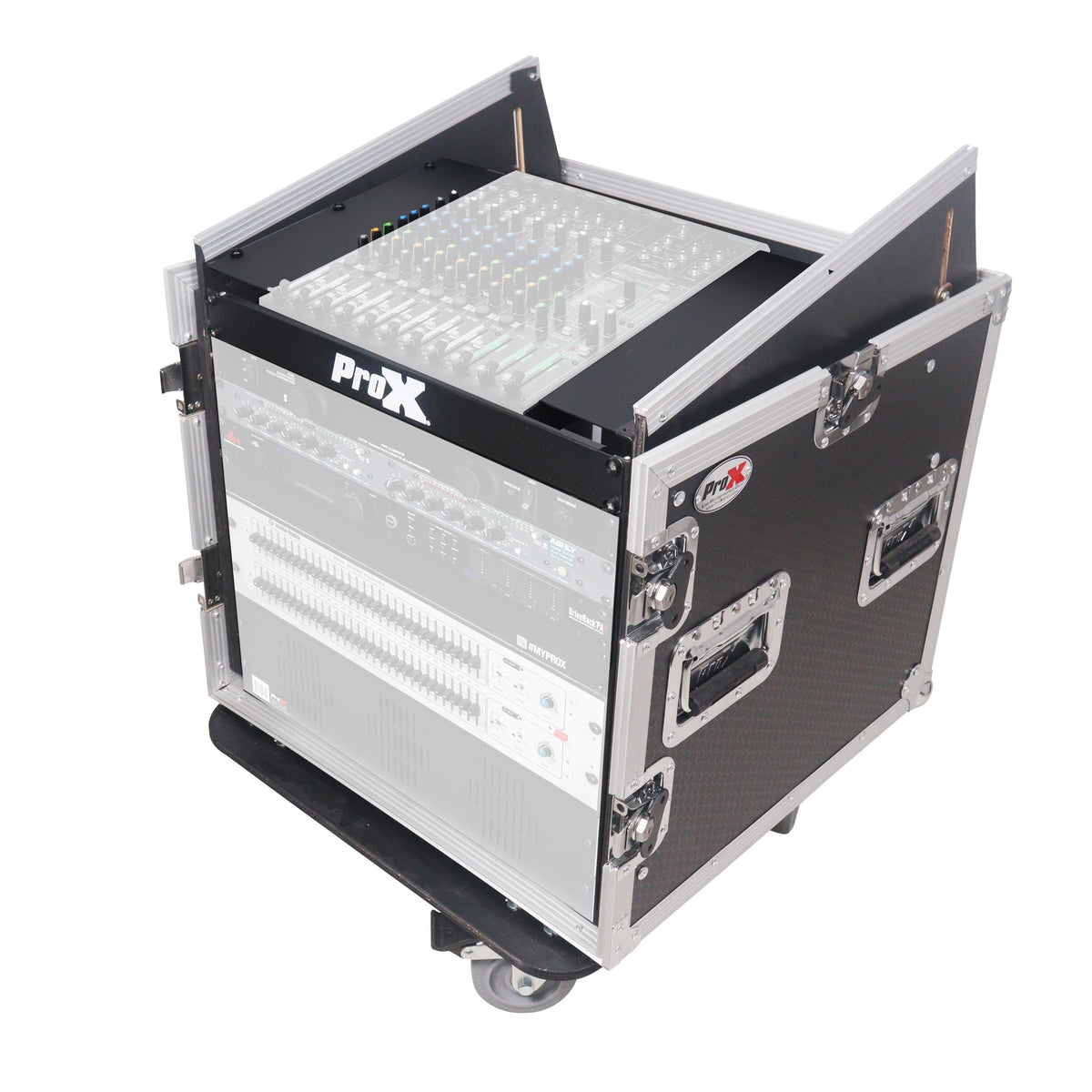 ProX 12U Vertical Rack Mount Flight Case with 10U Top for Mixer Combo Amp Rack with Caster Wheels.
