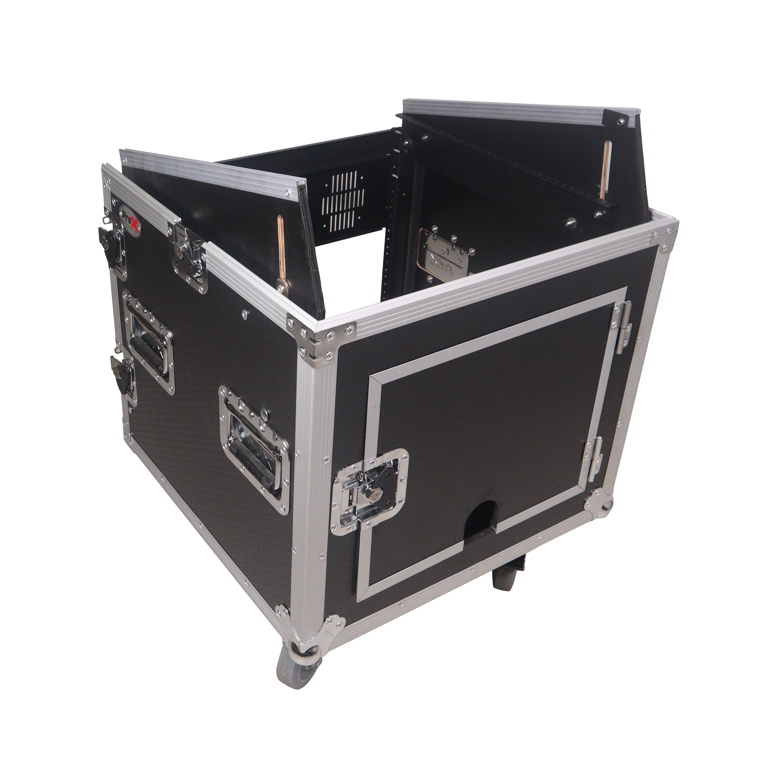 ProX 12U Vertical Rack Mount Flight Case with 10U Top for Mixer Combo Amp Rack with Caster Wheels