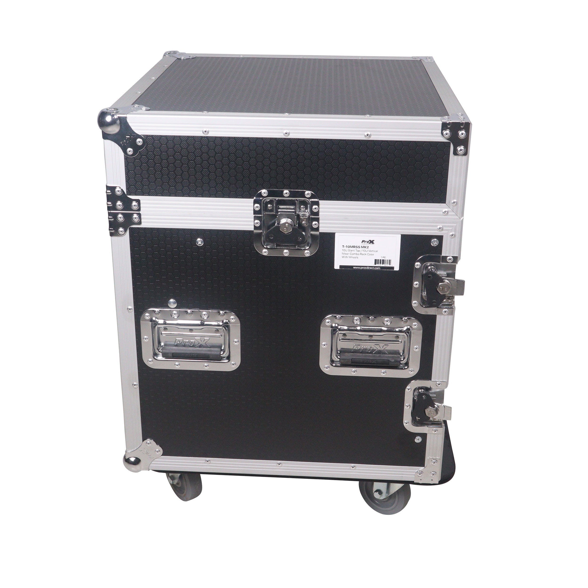 ProX 12U Vertical Rack Mount Flight Case with 10U Top for Mixer Combo Amp Rack with Laptop Shelf and Caster Wheels