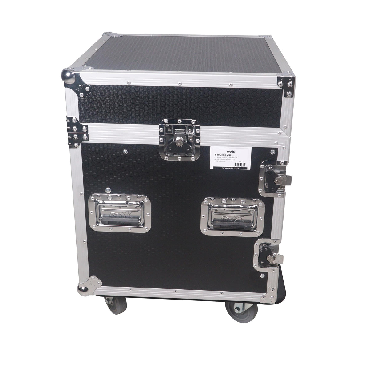 ProX 12U Vertical Rack Mount Flight Case with 10U Top for Mixer Combo Amp Rack with Laptop Shelf and Caster Wheels.
