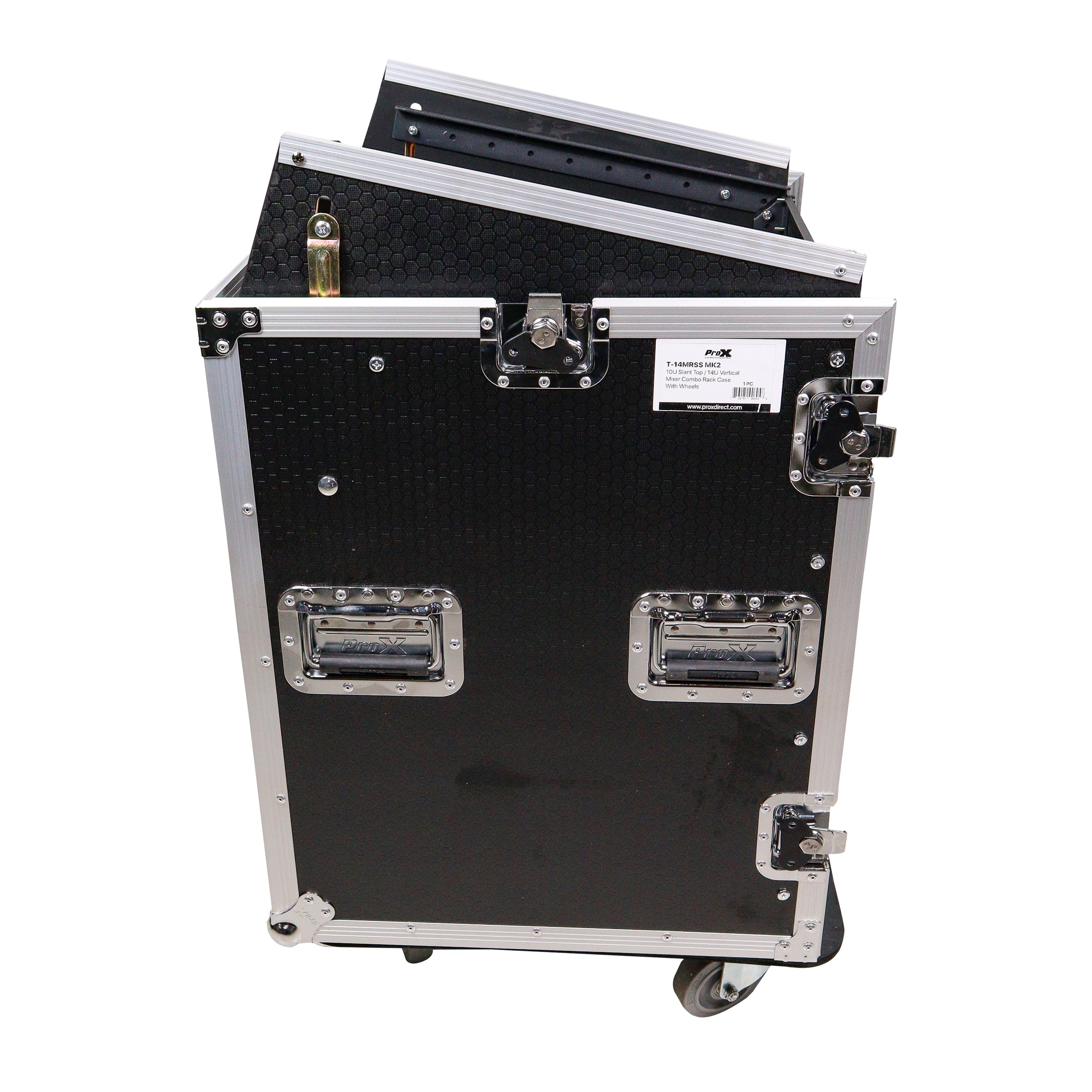 ProX 14U Vertical Rack Mount Flight Case with 10U Top for Mixer Combo Amp Rack with Caster Wheels
