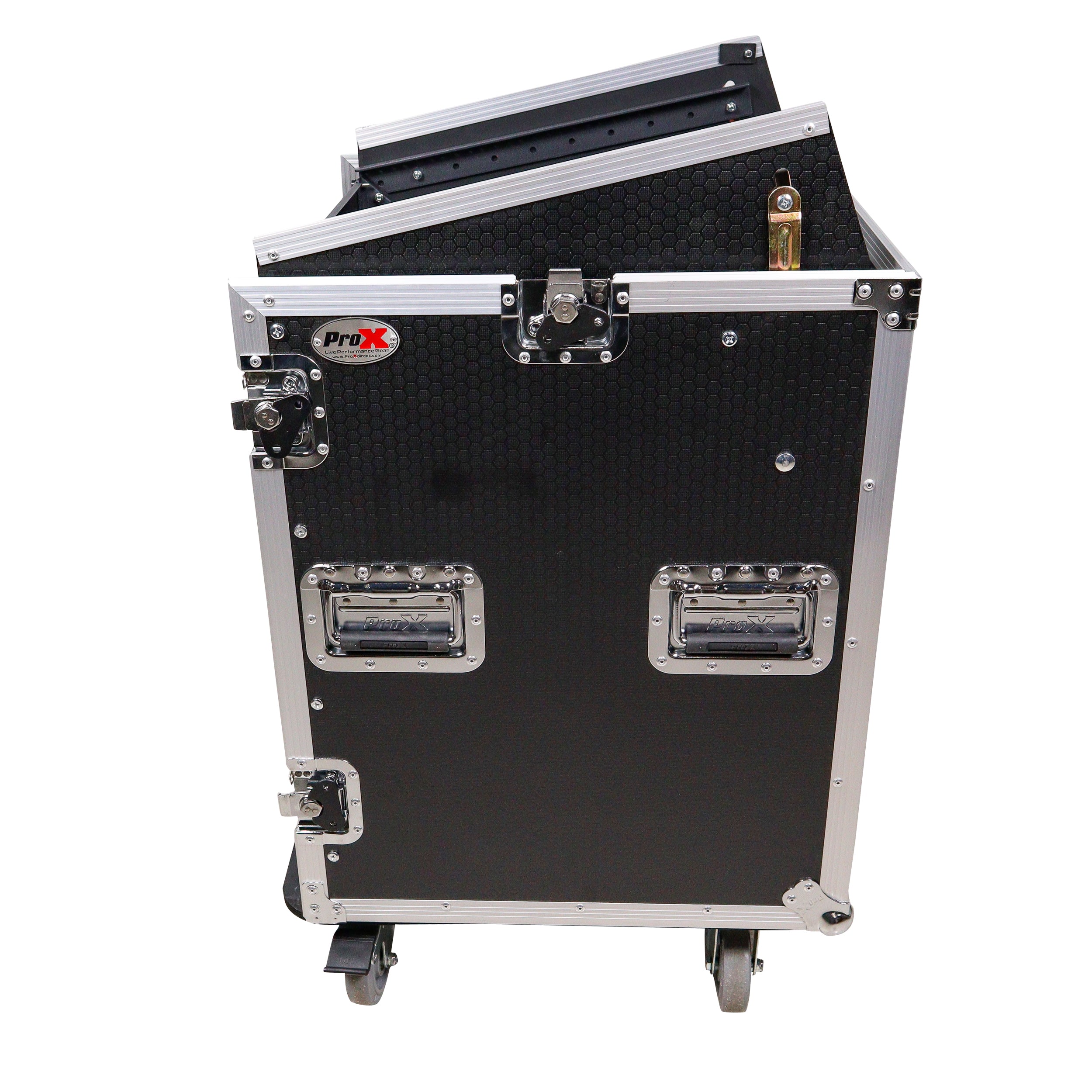 ProX 14U Vertical Rack Mount Flight Case with 10U Top for Mixer Combo Amp Rack with Caster Wheels