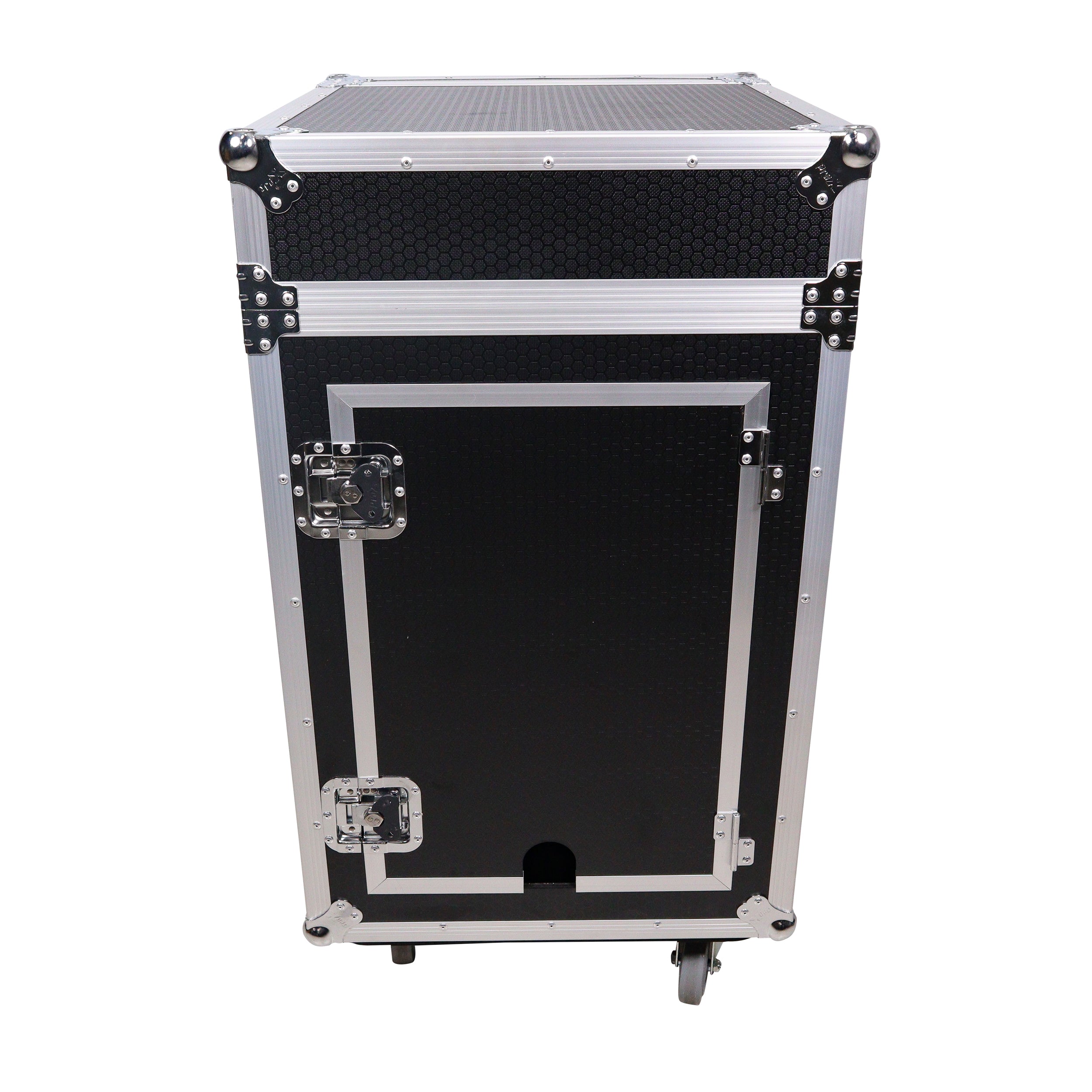 ProX 16U Vertical Rack Mount Flight Case with 10U Top for Mixer Combo Amp Rack with Laptop Shelf and Caster Wheels