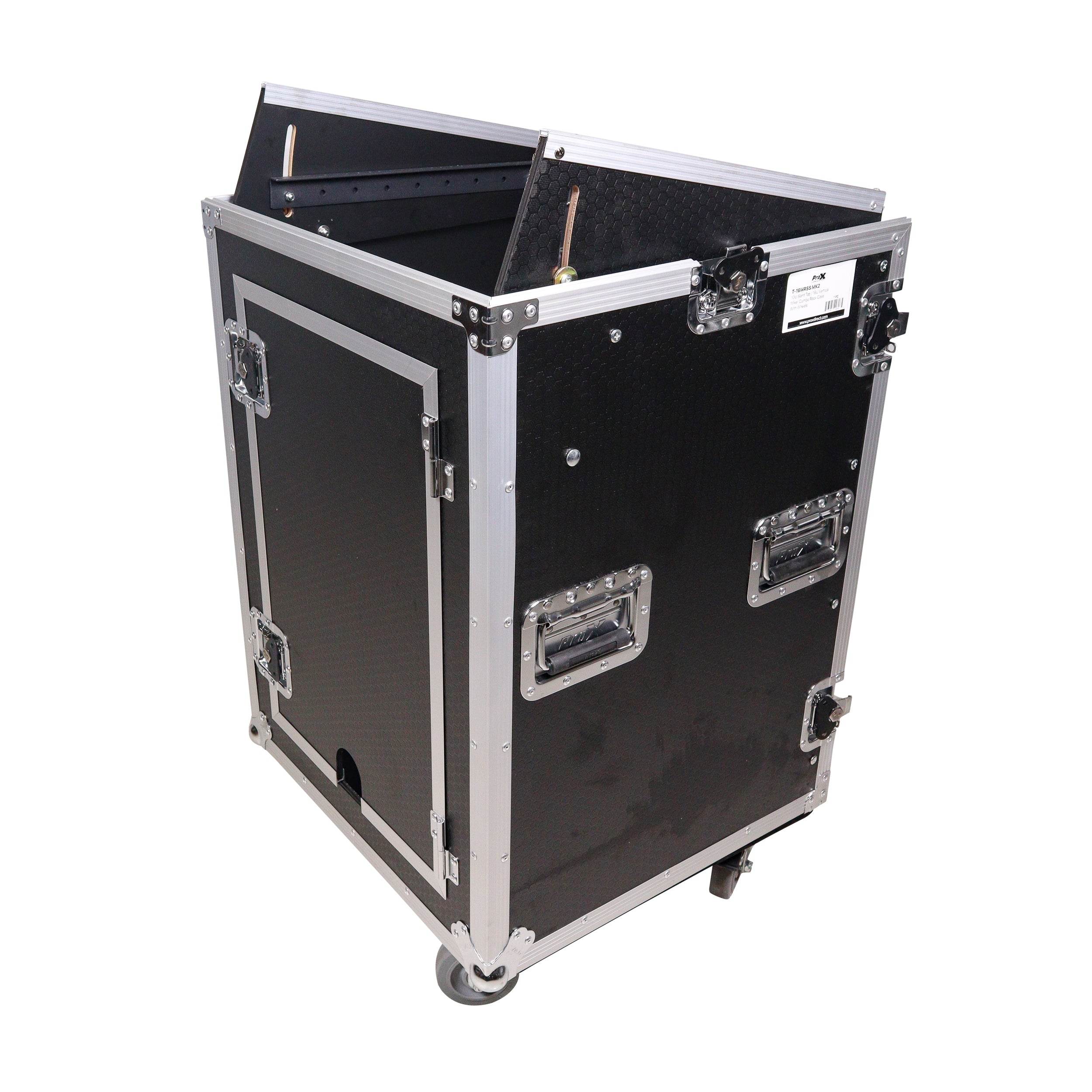 ProX 16U Vertical Rack Mount Flight Case with 10U Top for Mixer Combo Amp Rack with Caster Wheels