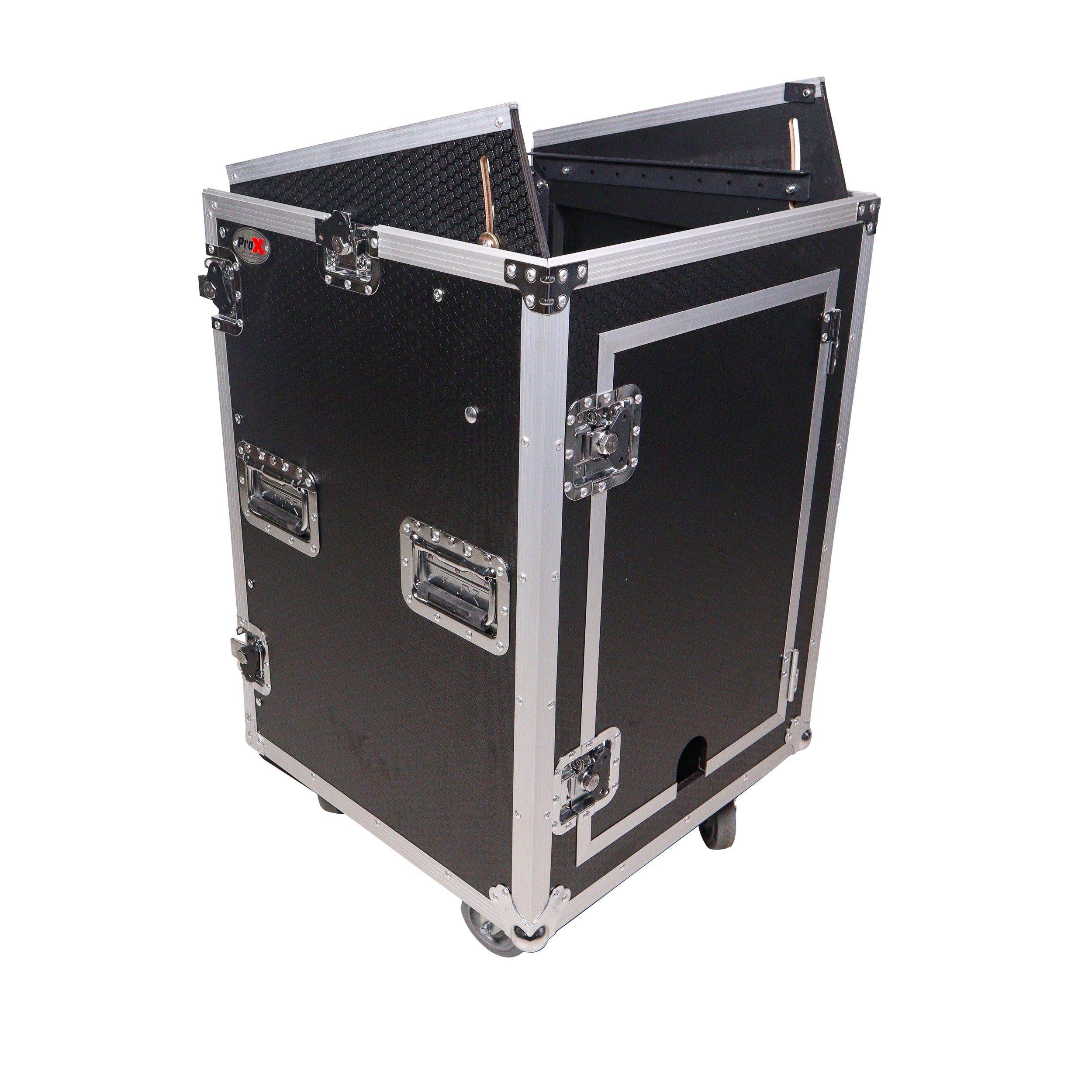 ProX 16U Vertical Rack Mount Flight Case with 10U Top for Mixer Combo Amp Rack with Caster Wheels