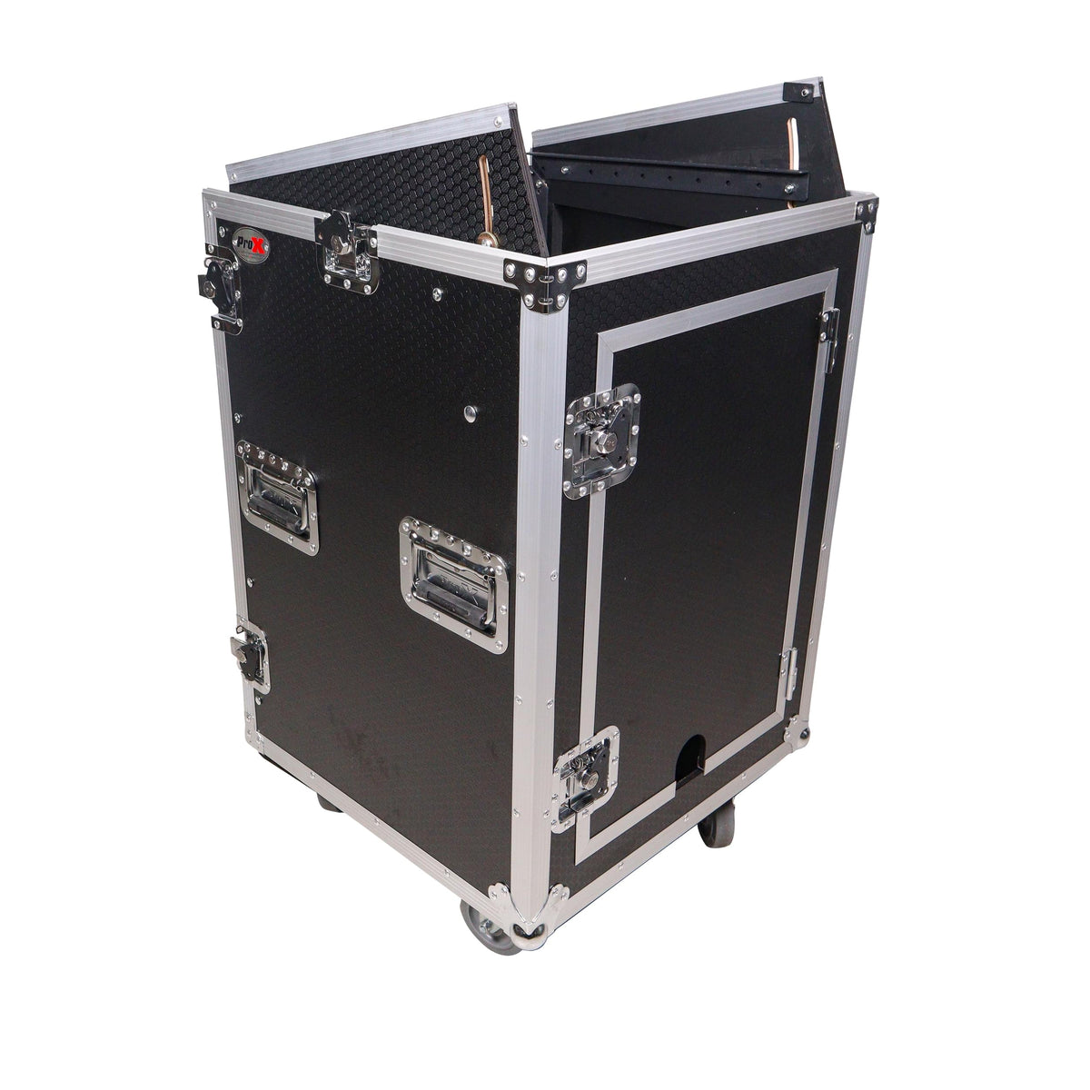 ProX 16U Vertical Rack Mount Flight Case with 10U Top for Mixer Combo Amp Rack with Caster Wheels.