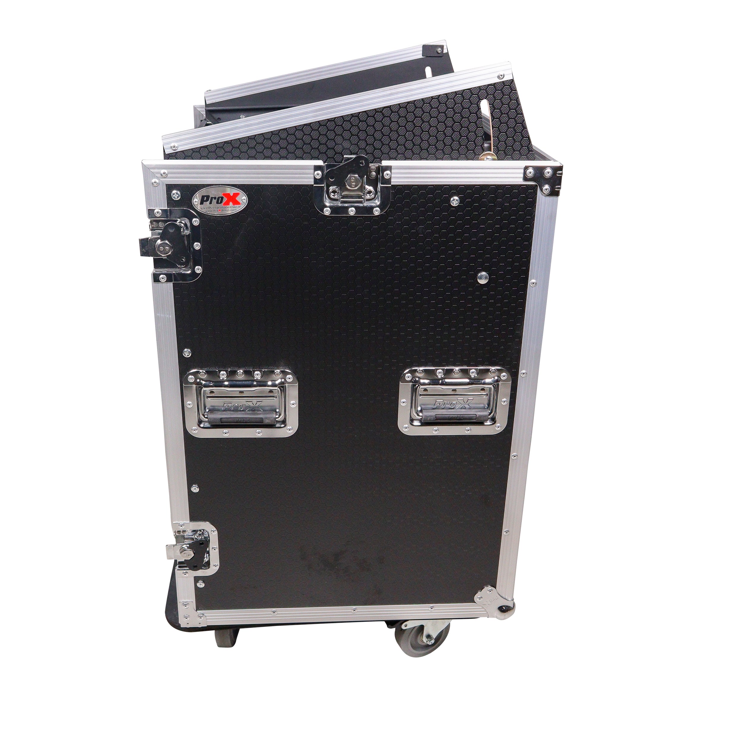 ProX 16U Vertical Rack Mount Flight Case with 10U Top for Mixer Combo Amp Rack with Caster Wheels