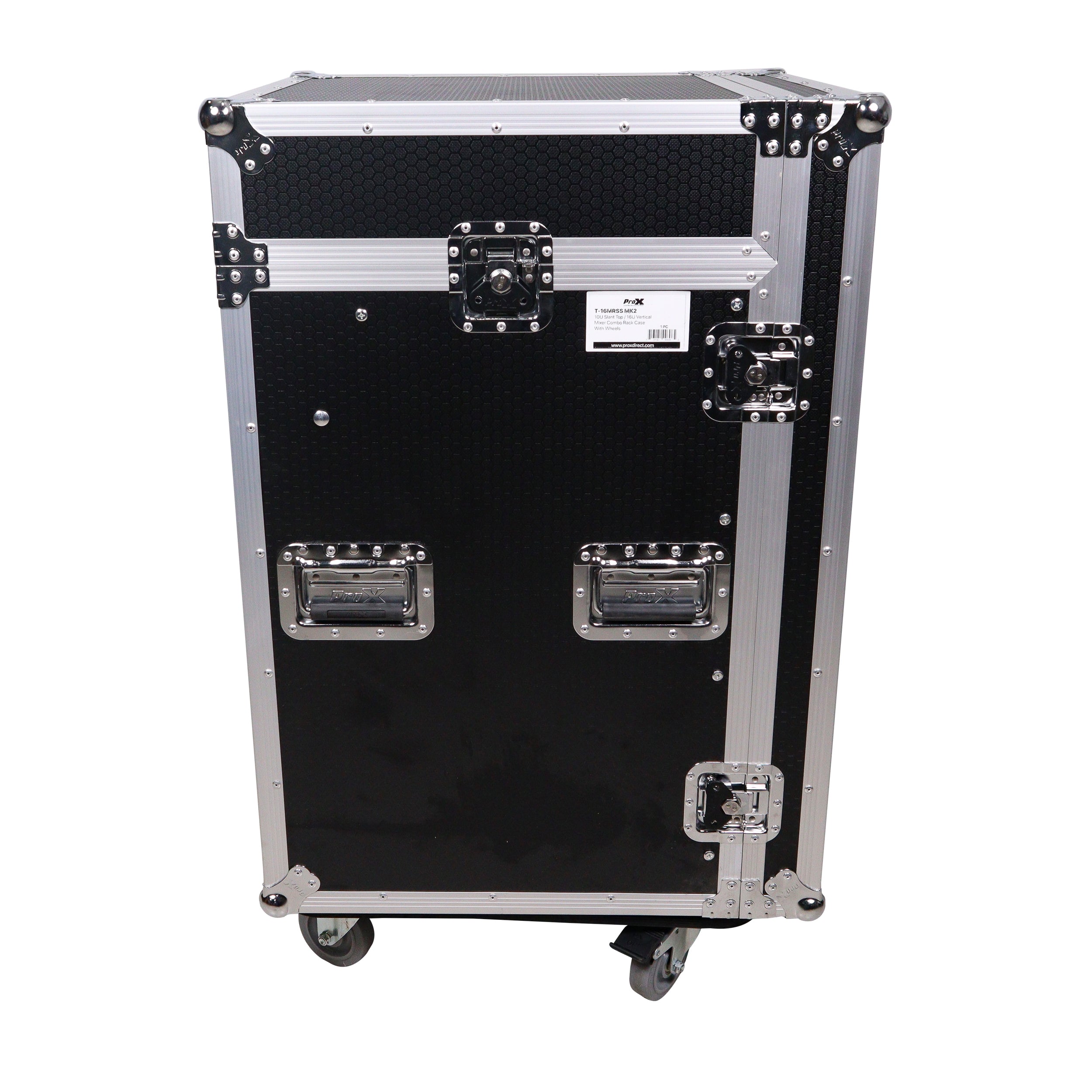 ProX 16U Vertical Rack Mount Flight Case with 10U Top for Mixer Combo Amp Rack with Caster Wheels