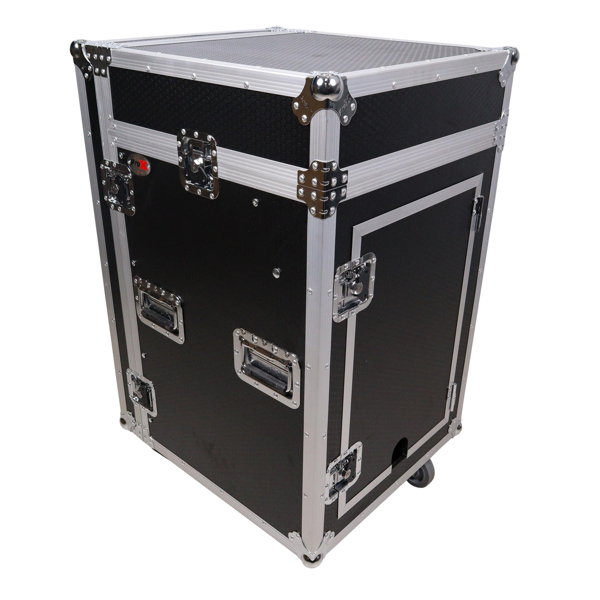 ProX 16U Vertical Rack Mount Flight Case with 10U Top for Mixer Combo Amp Rack with Caster Wheels.