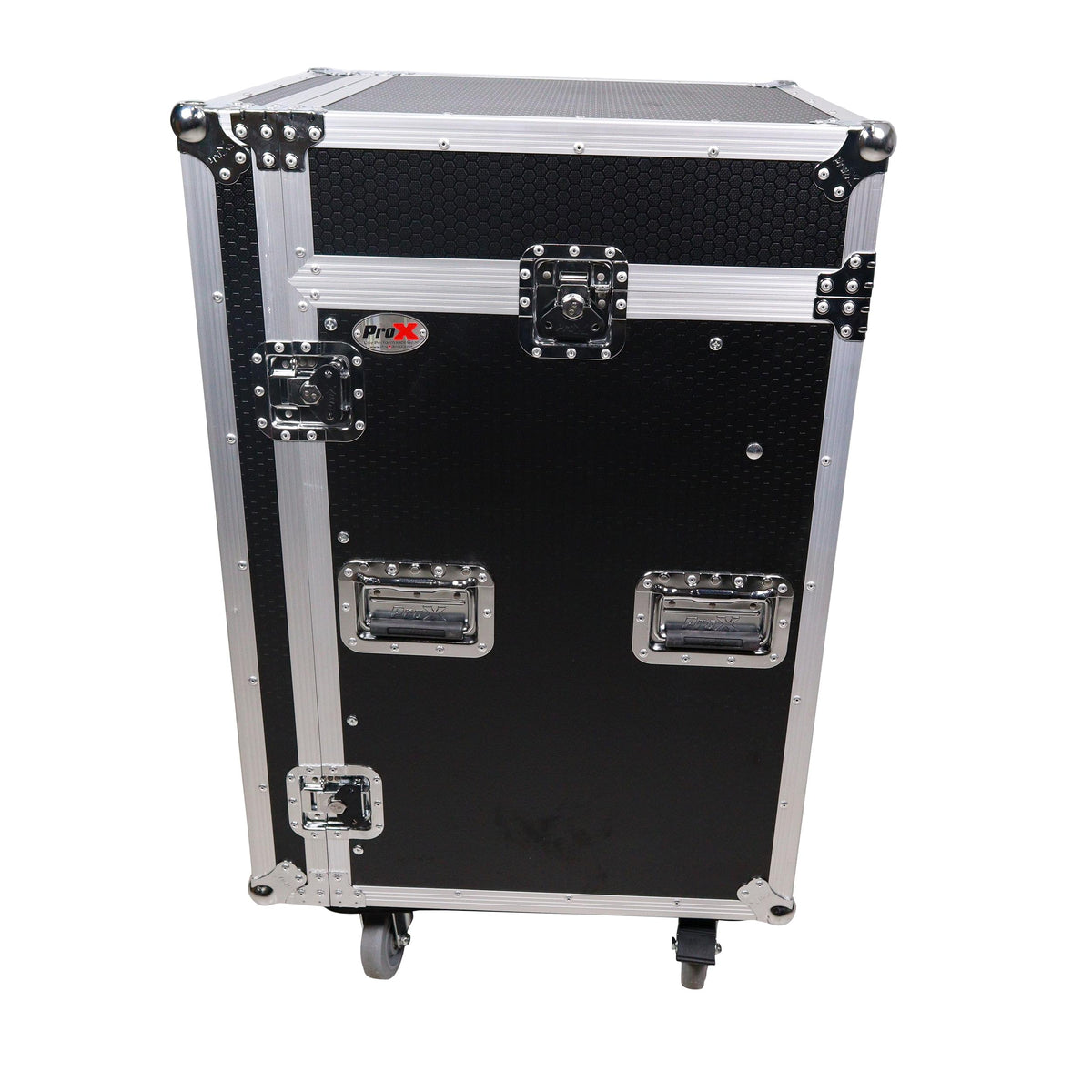 ProX 16U Vertical Rack Mount Flight Case with 10U Top for Mixer Combo Amp Rack with Caster Wheels.