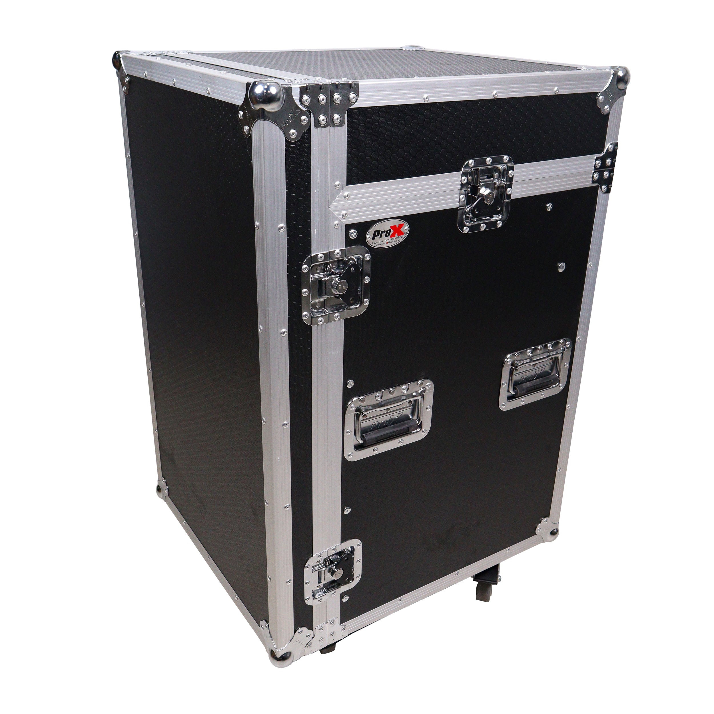 ProX 16U Vertical Rack Mount Flight Case with 10U Top for Mixer Combo Amp Rack with Caster Wheels